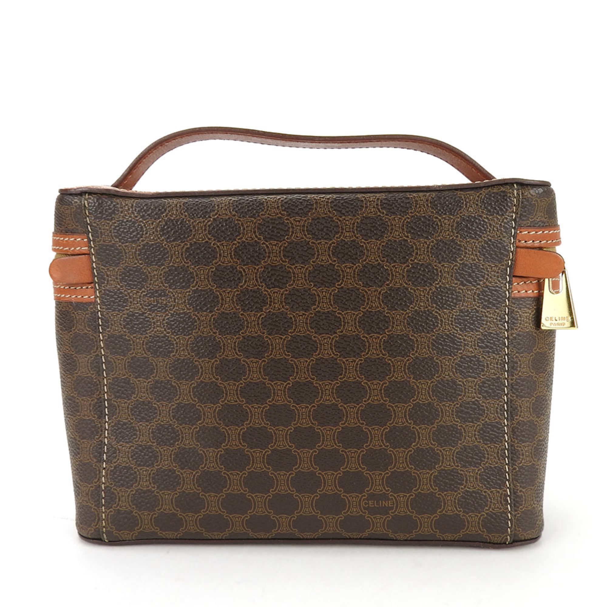 Celine handbag, macadam leather, brown, vanity bag, pouch, women's, CELINE