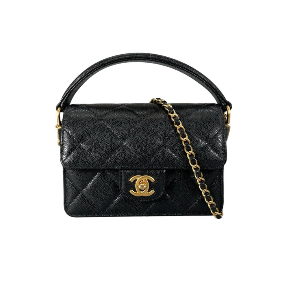 Chanel CHANEL Handbag Flap Bag Caviar Skin Matelassé Handle Mini Leather AS5164 Black — Like New