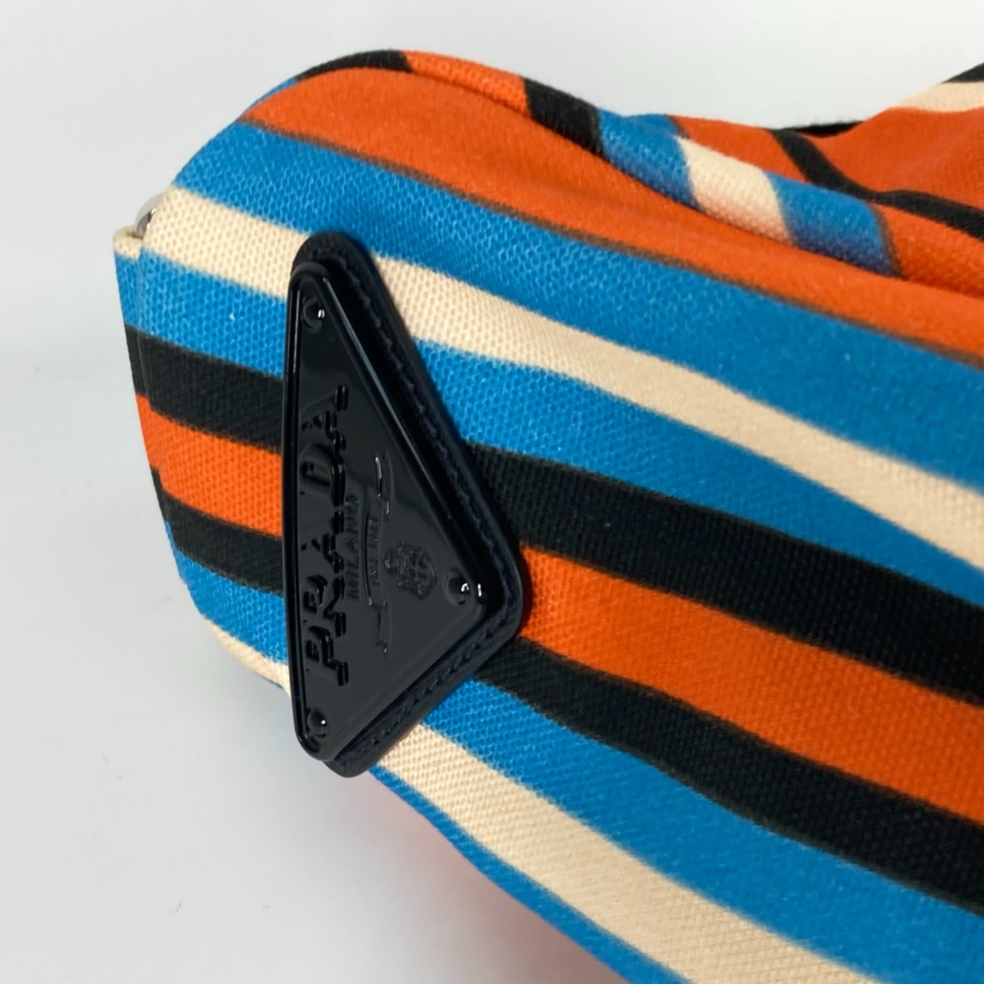 PRADA 2VY007 stripe bag crossbody Shoulder Bag Orange Blue x Black — Like New