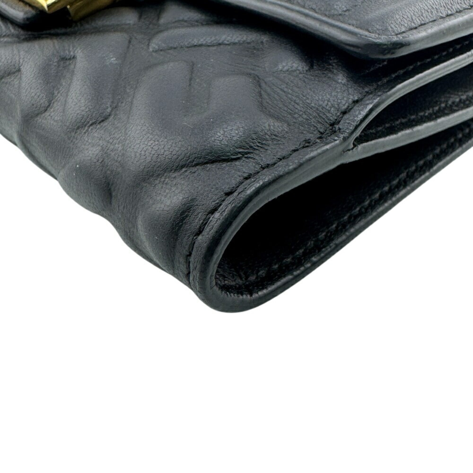 FENDI 8M0419 Baguette W Embossed Zucca Bifold Wallet Black Women's