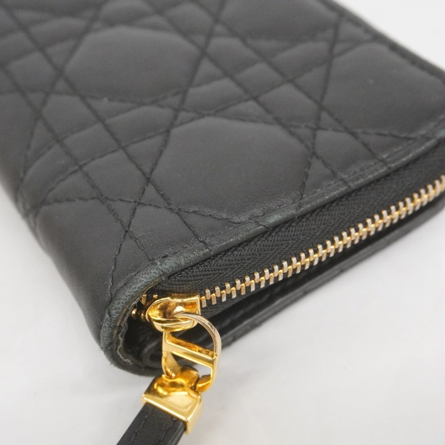 Christian Dior Cannage Leather Wallet, Black, Women's