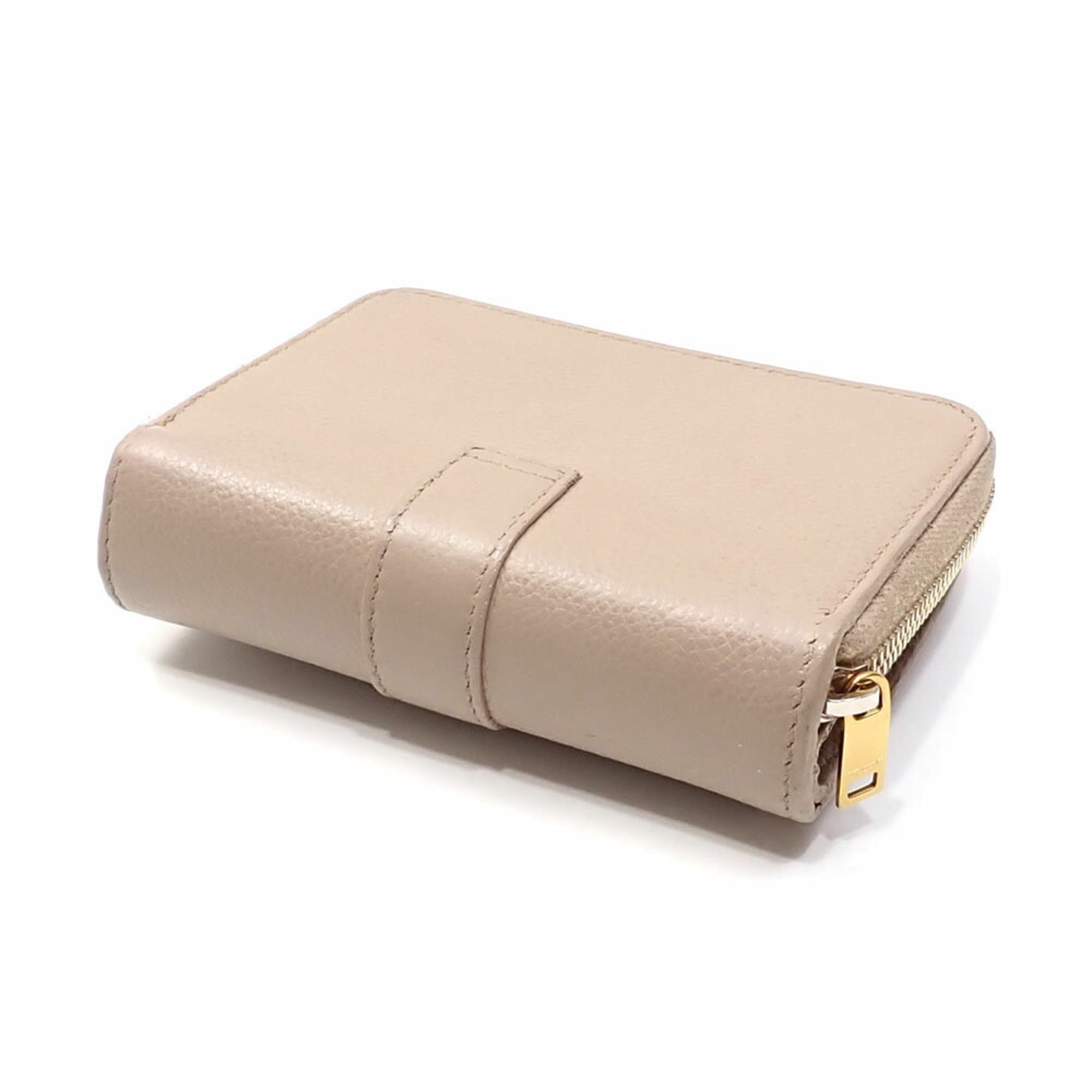 Saint Laurent Cassandra Bifold Wallet, Women's Beige Grained Leather Compact Zip Wallet