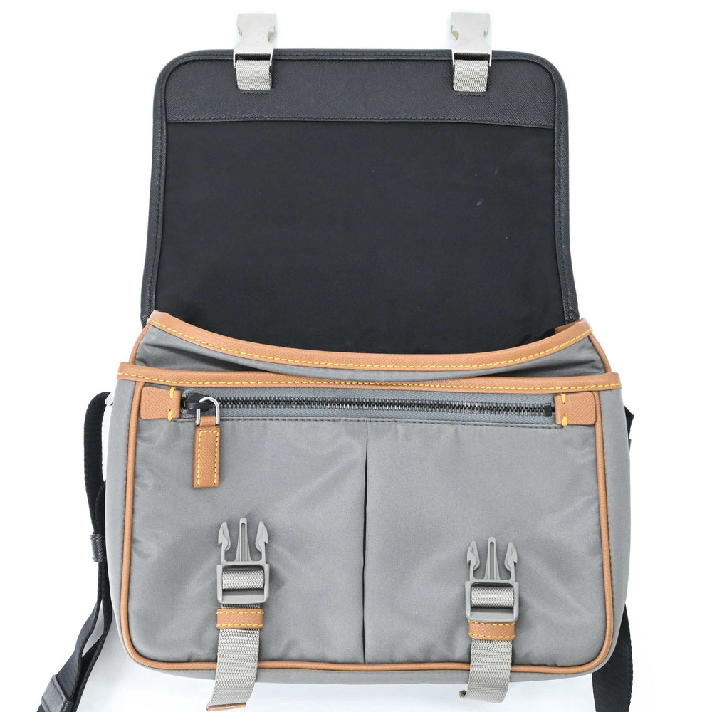 PRADA Tessuto Re-Nylon Triangle Shoulder Bag, Black, Gray, Brown, 2VD769 — New - Store Return