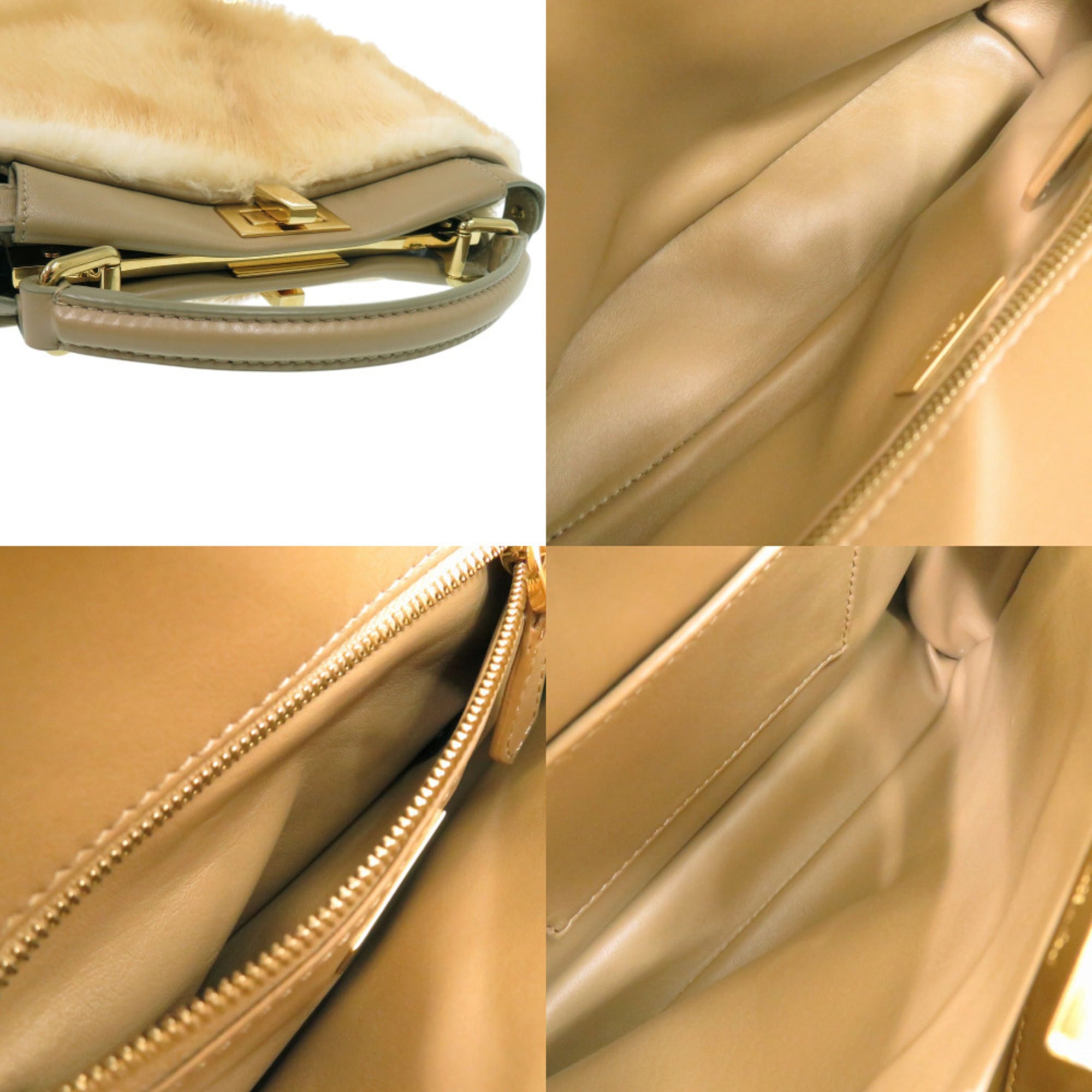 Excellent condition Fendi Peekaboo Mini 2-way handbag 8BN244 S8HC-199-10429 mink leather beige 1380