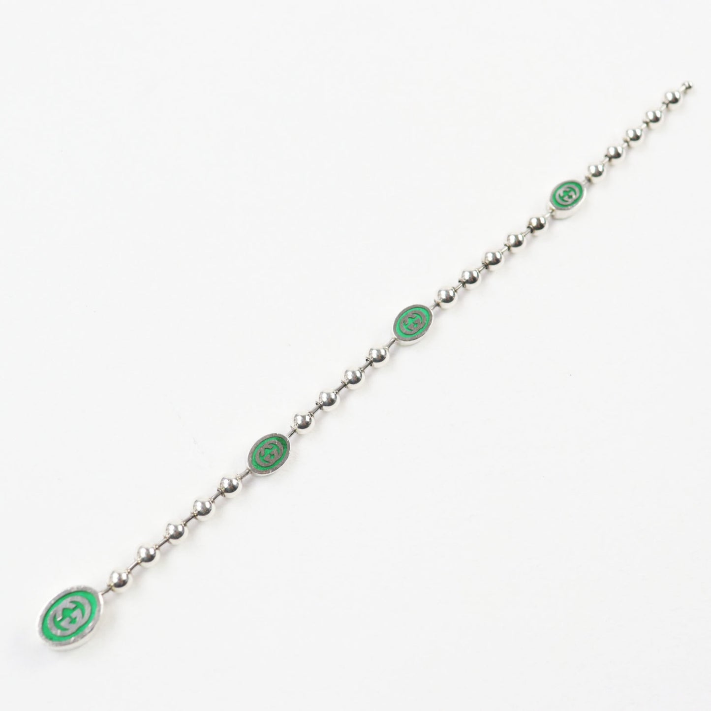 GUCCI Interlocking G Ball Chain Bracelet, AG925 Silver, Size 17, Made in Italy, Women's