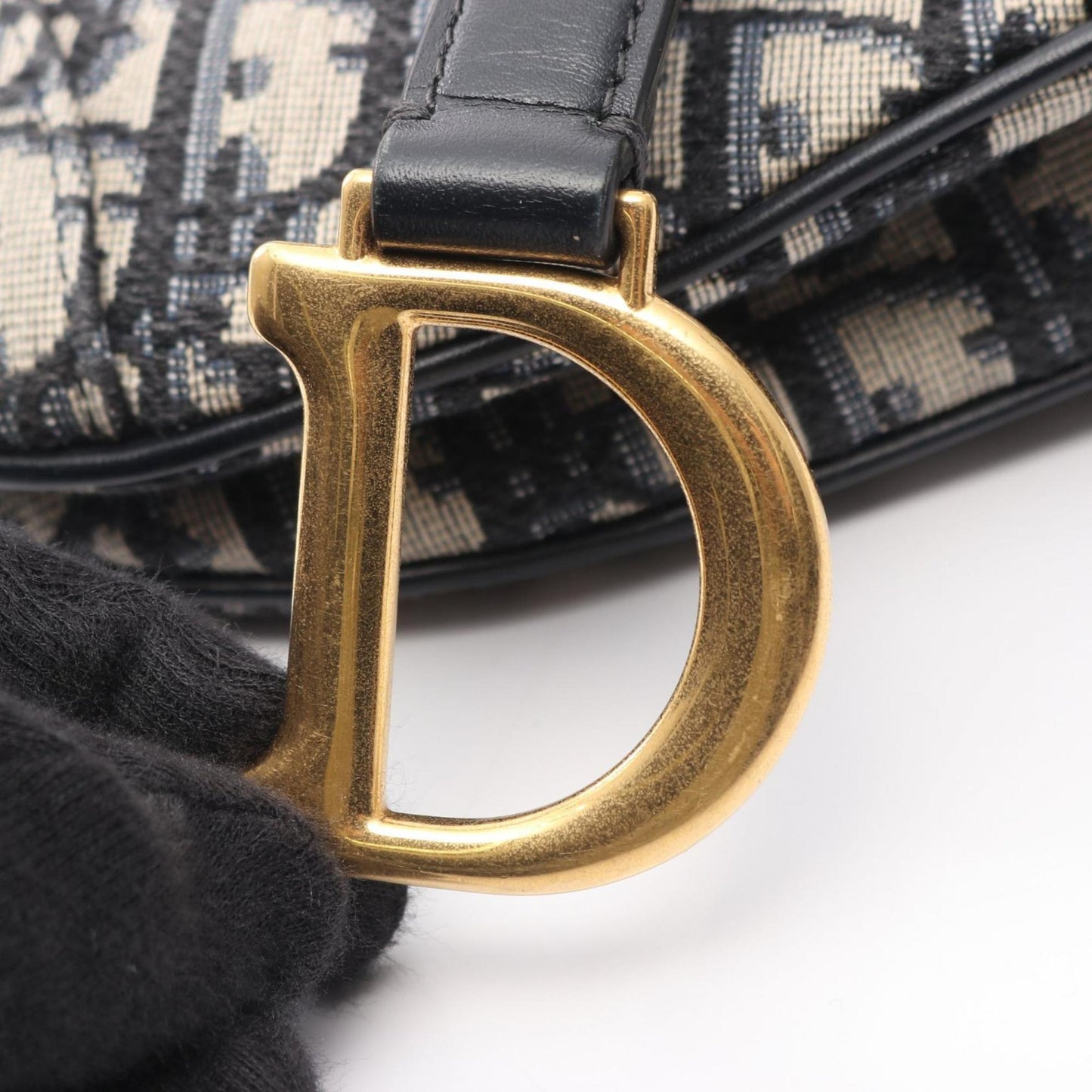 Christian Dior Dior Saddlebag Mini Oblique Jacquard Handbag Canvas Leather Women's Bag Ivory Navy Black