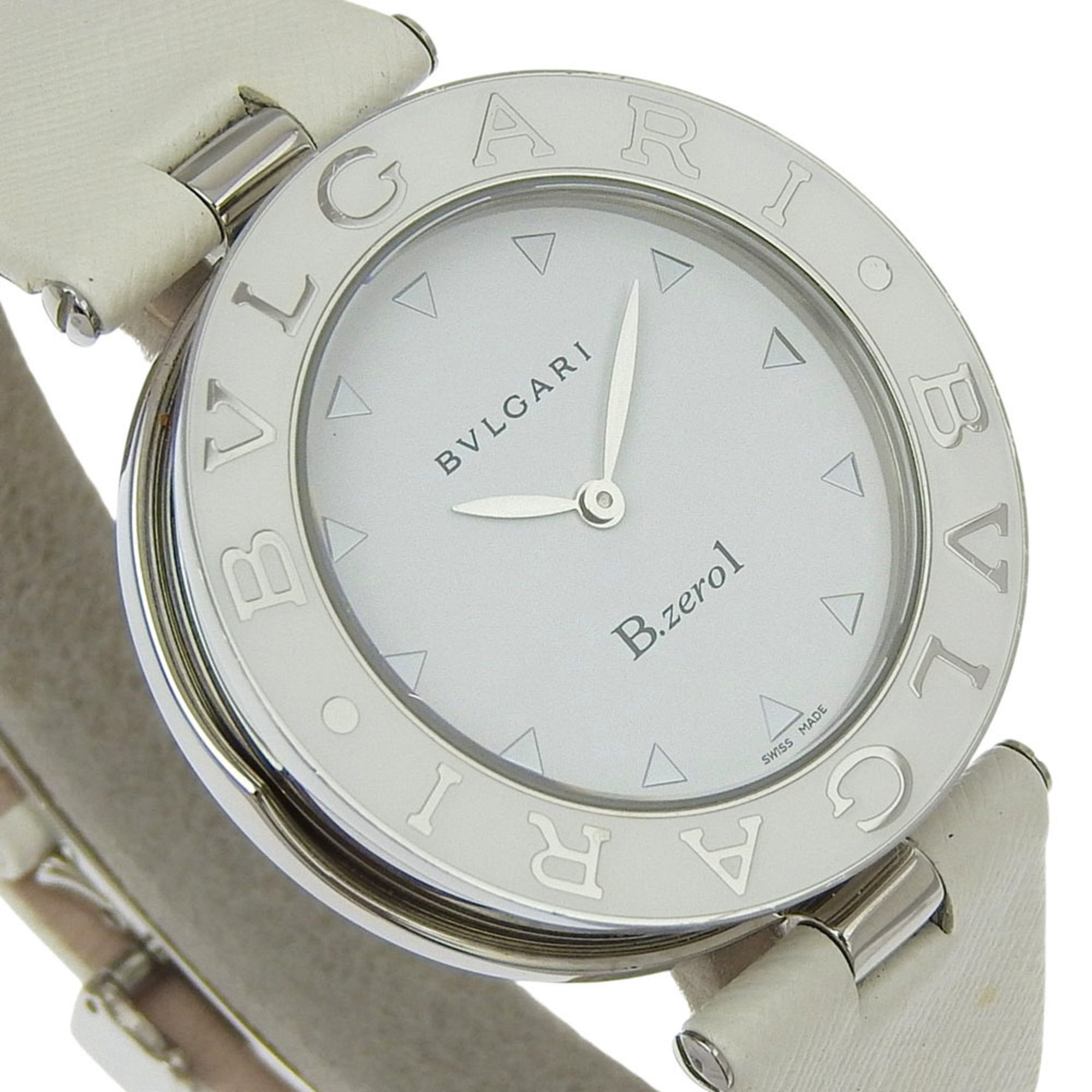 BVLGARI Bzero1 Watch, BZ35S/BZ35WLSL, Stainless Steel and Leather, Quartz Movement, Analog Display, White Dial, Women's — Very Good