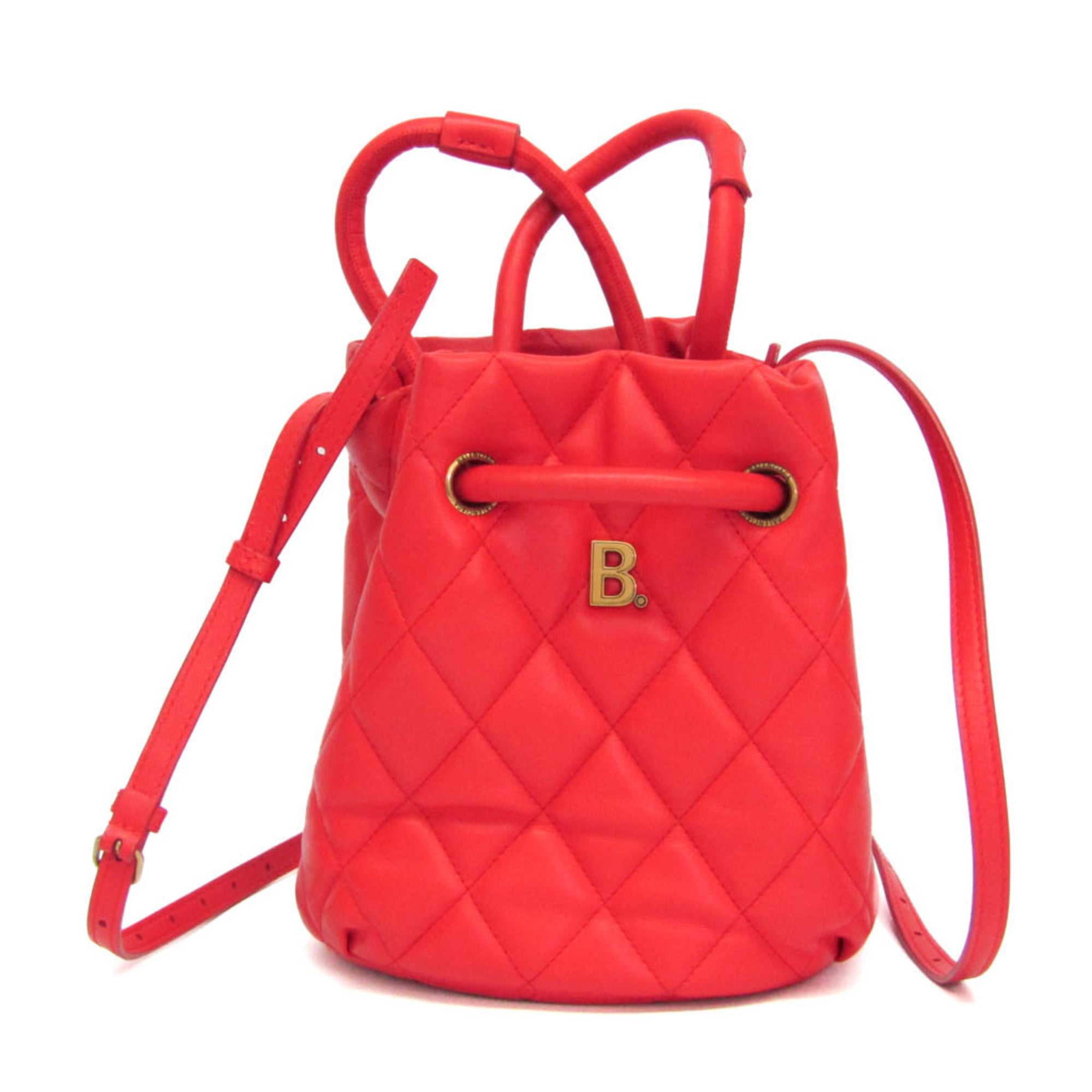 Balenciaga B Bucket Bag 600327 Women's Leather Handbag,Shoulder Bag Red Color