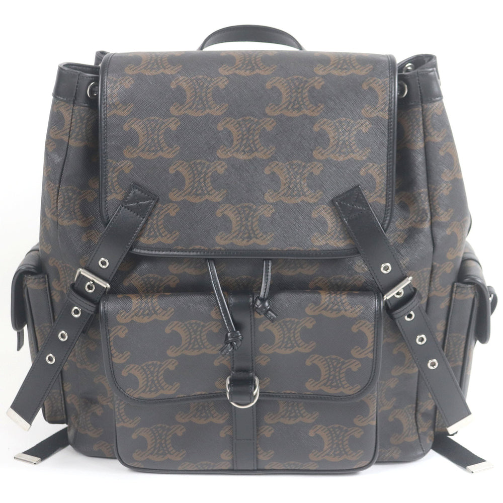 CELINE 11181 Coated Canvas Triomphe Pattern Backpack Daypack Black Brown with Dust Bag Men's — Like New