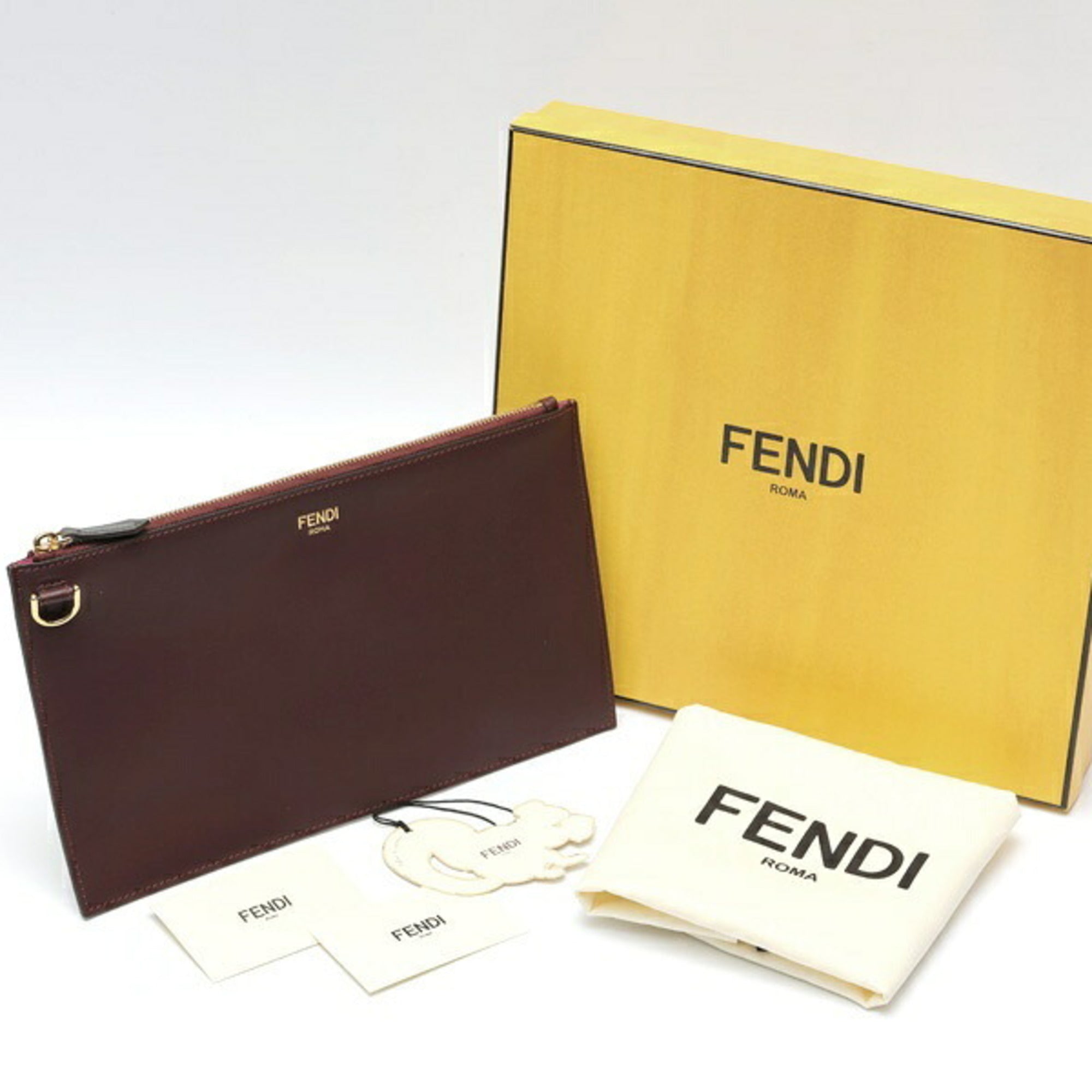 FENDI Flat Baguette Clutch Bag Medium 8N0149 Leather Bordeaux S-160070 — Like New