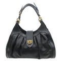 Salvatore Ferragamo Gancini Leather 2-Way Handbag with Gold Hardware, Black, Women's