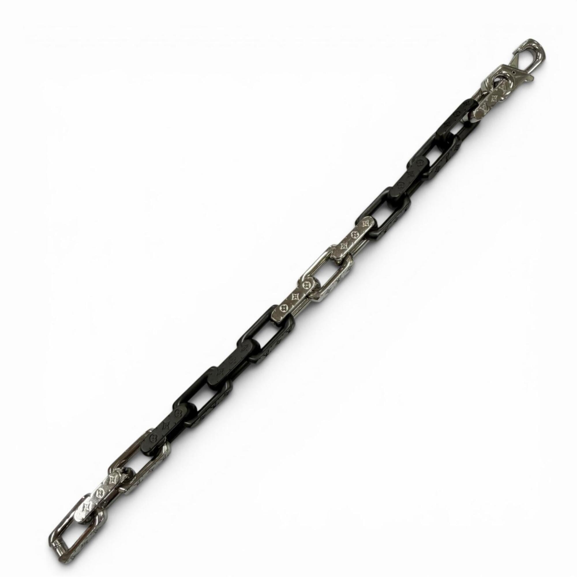 LOUIS VUITTON M00687 Monogram Chain Bracelet, Black and Silver, Size L, Made in Italy, Men's Accessory — Like New