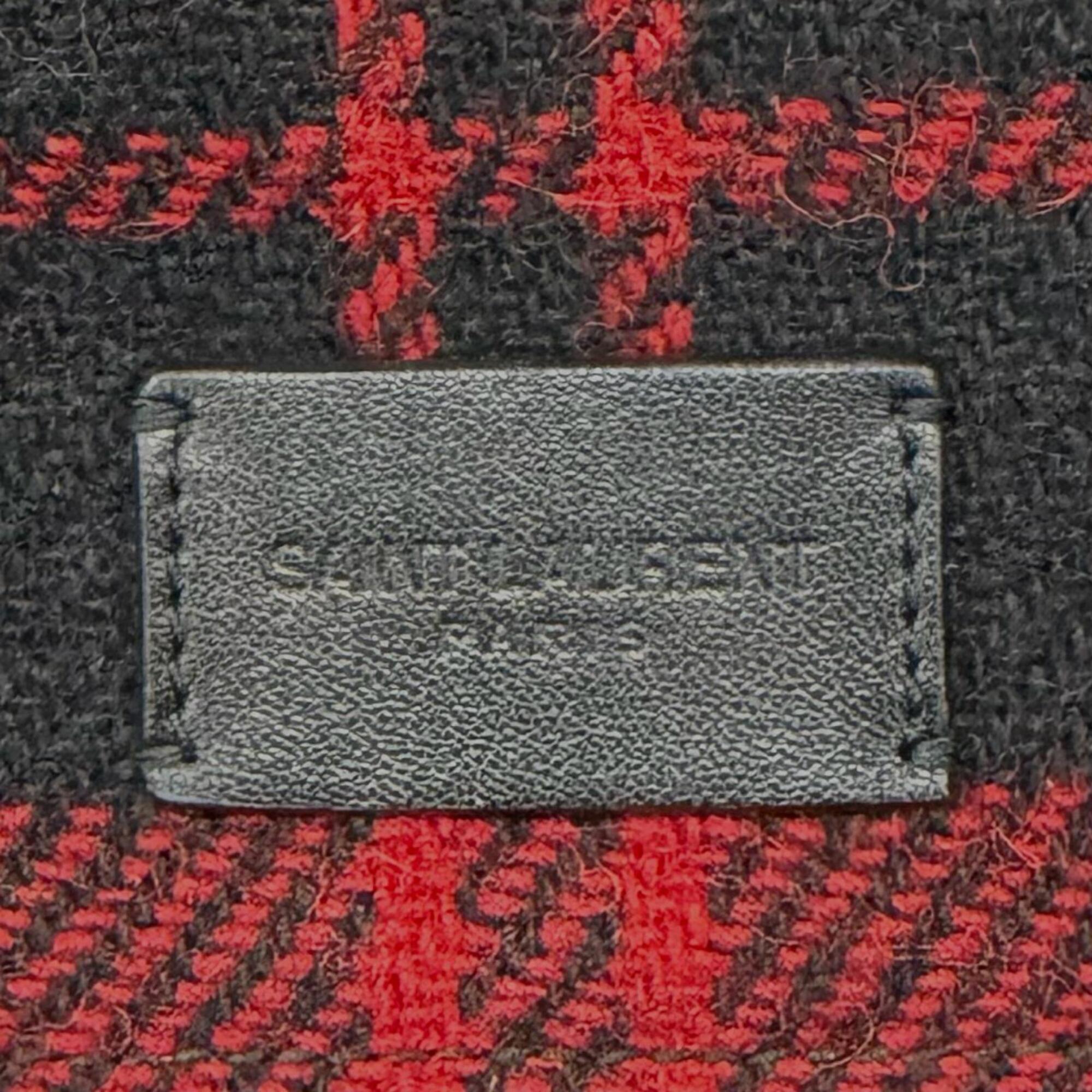 Yves Saint Laurent SAINT LAURENT PARIS 594400 Wool Leather Check Pattern 2-Way Duffle Bag/Boston Bag with Logo Patch, Red/Black, Made in Italy, Suitable for Women and Men — Like New