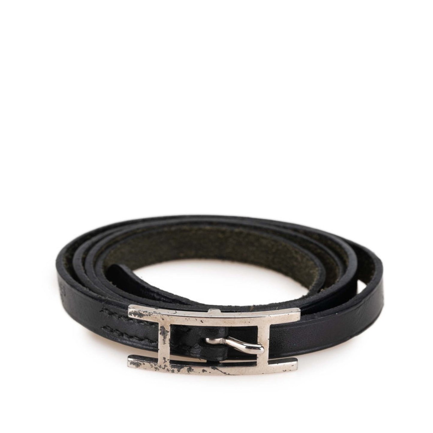 Hermes Api 3 Long Bracelet Choker in Black and Silver Leather for Women