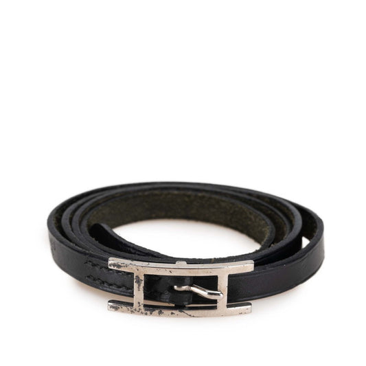 Hermes Api 3 Long Bracelet Choker in Black and Silver Leather for Women