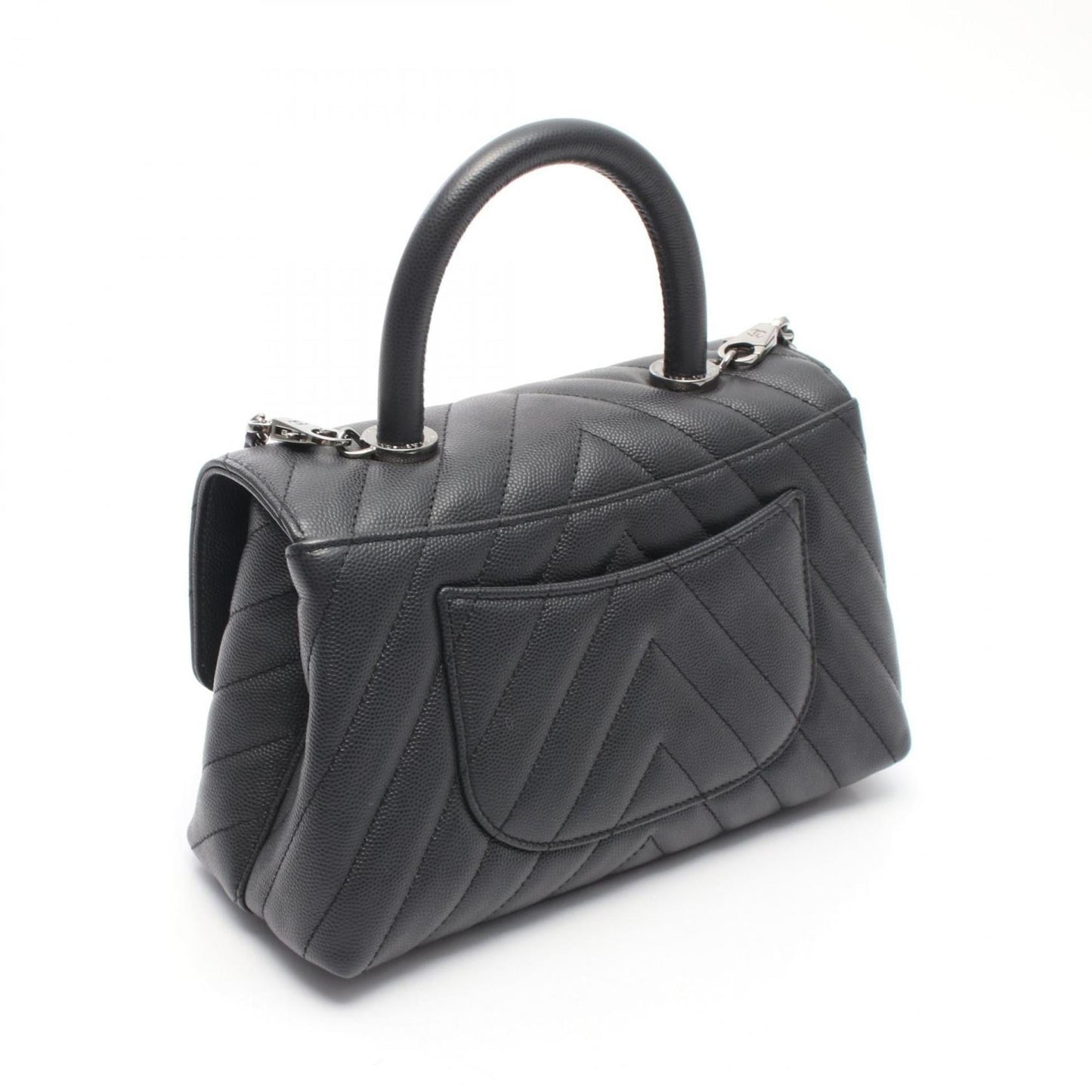 CHANEL Coco Handle Flap Matelasse Handbag in Grained Calfskin Leather, Gray, Women's, AS92990