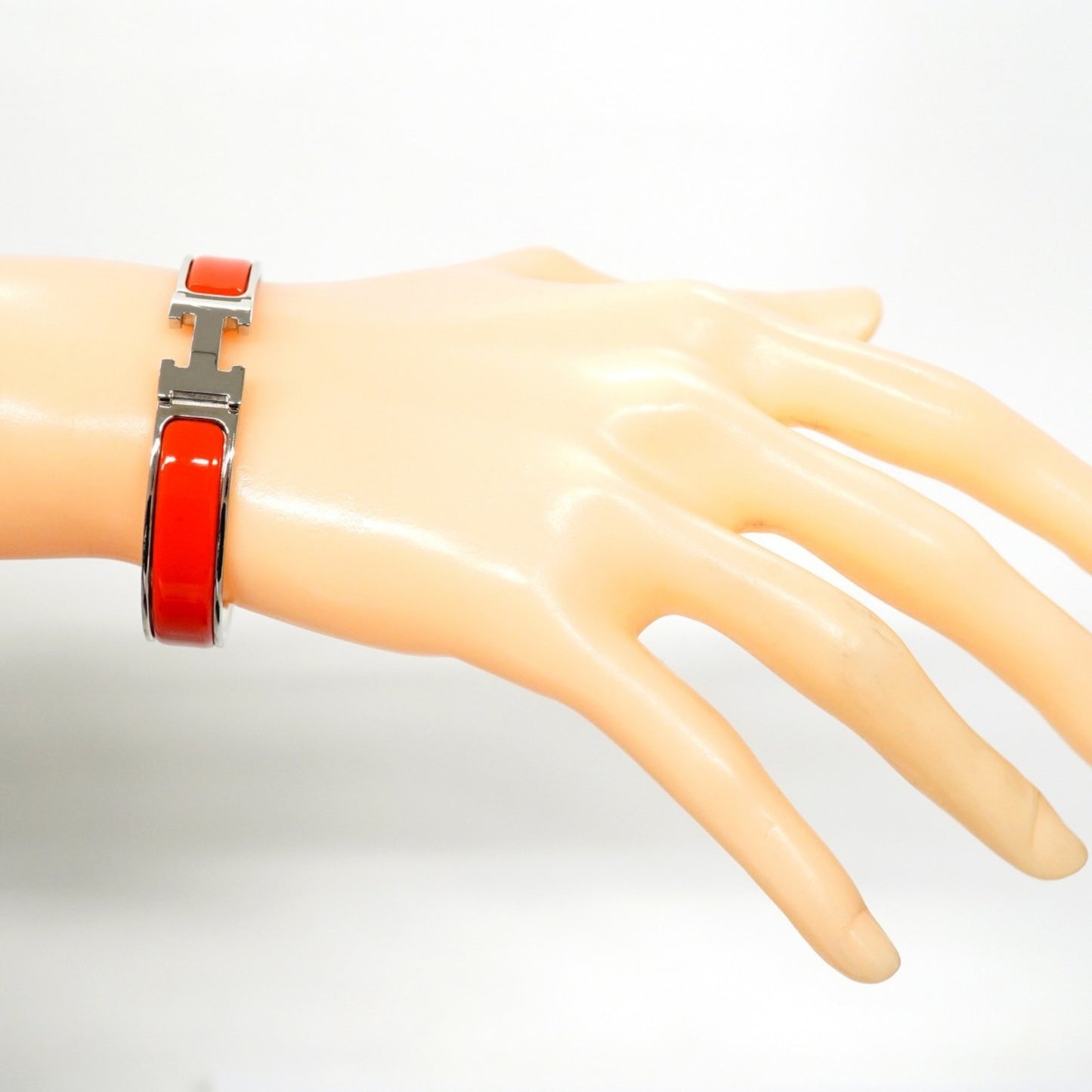 Hermes Click-Clack PM Bangle, Metal, Silver, Red, Women's, P1793533