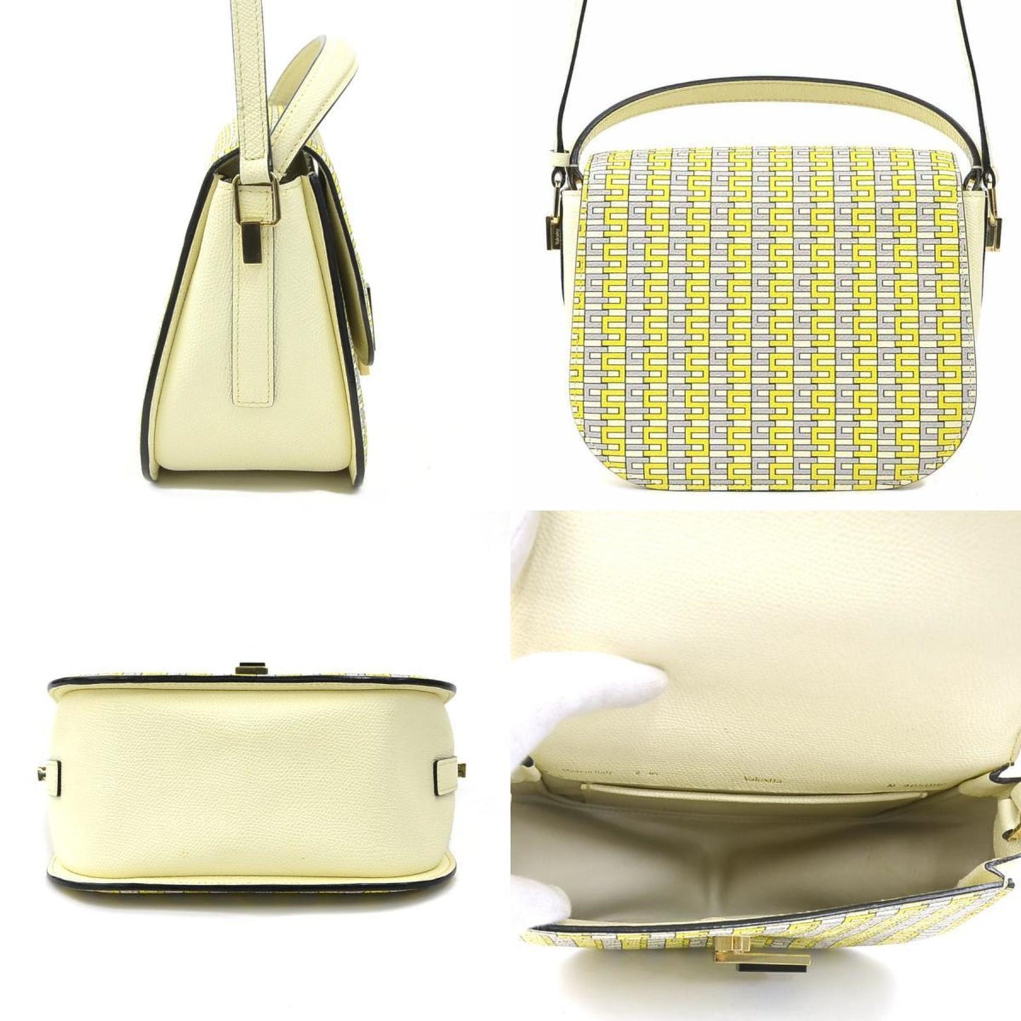 Valextra Iside Crossbody Leather Handbag/Shoulder Bag in Yellow, Gray, and Ivory, Women's, 90174g