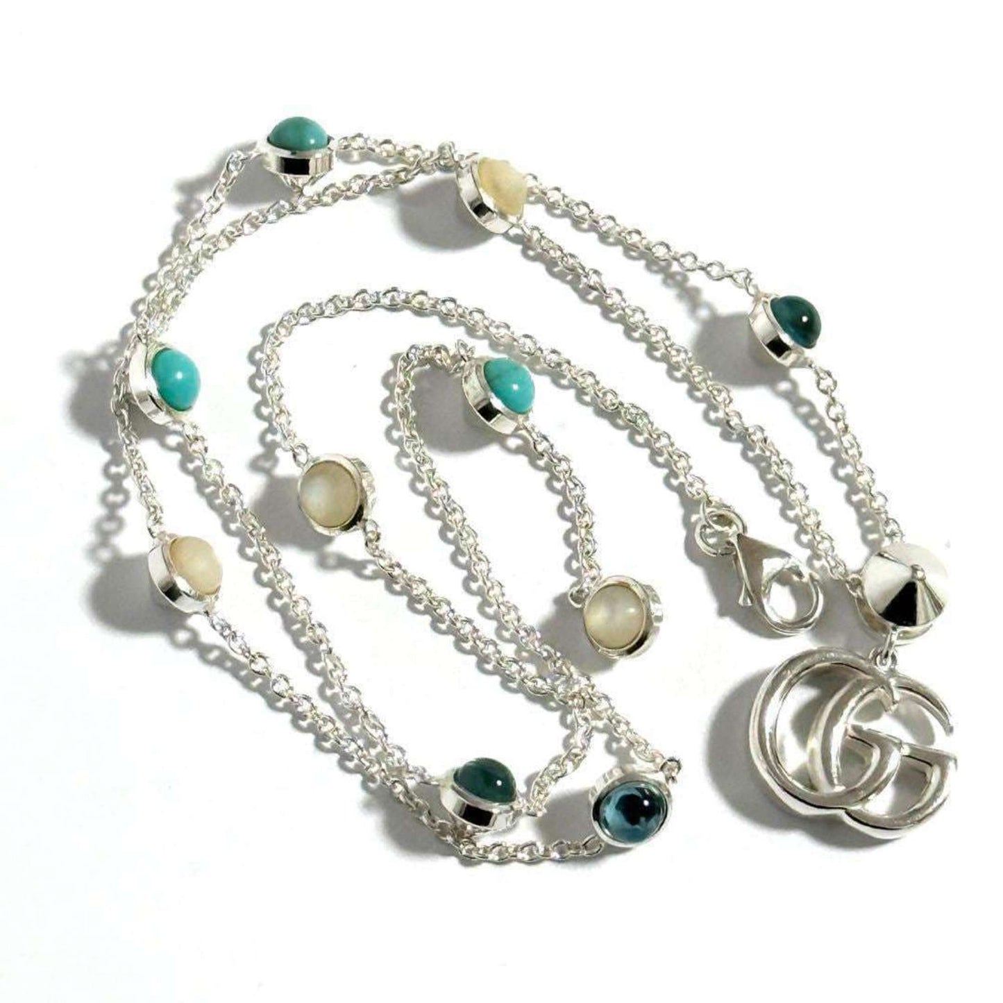 Gucci Double G Mother of Pearl Necklace Pendant Silver 925