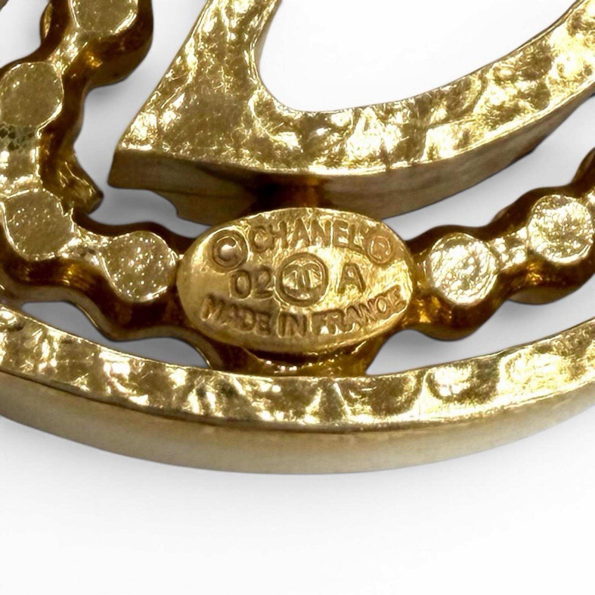 CHANEL Vintage 02A Coco Mark Design Brooch Accessory Gold White Women's — Like New