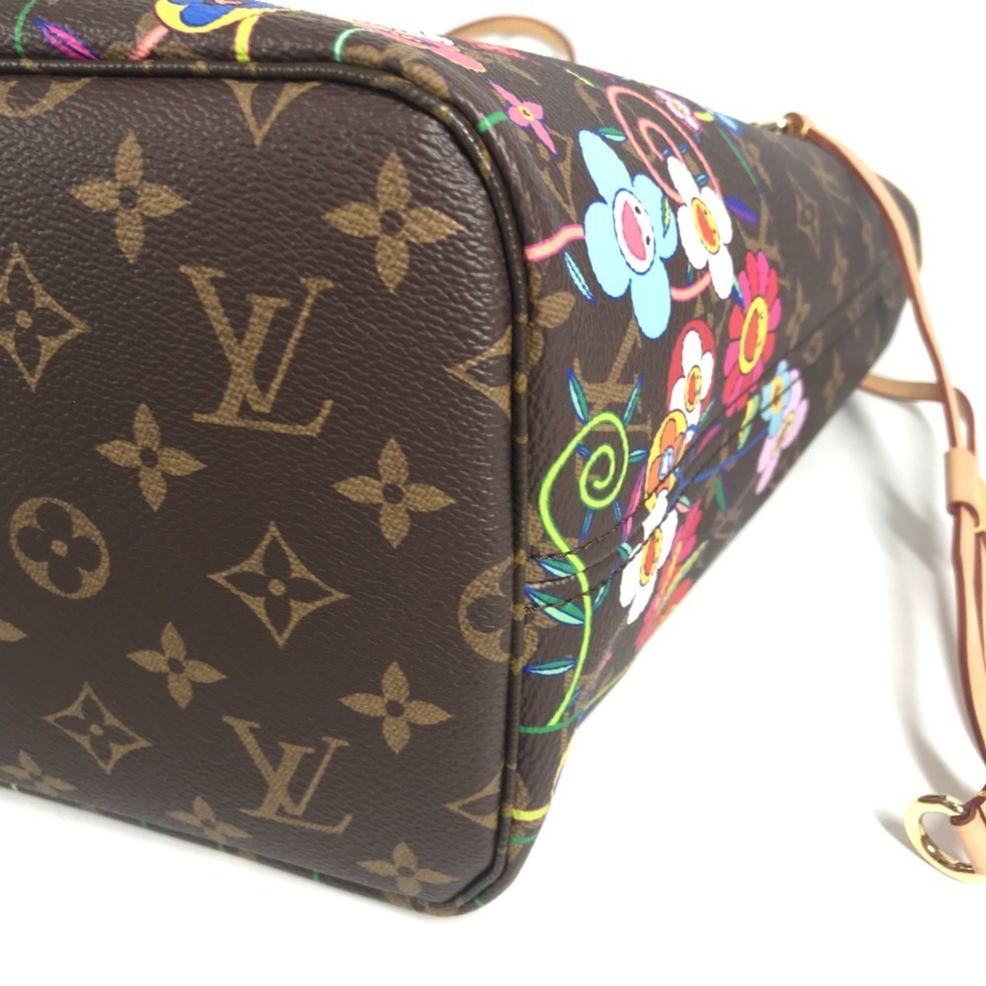 LOUIS VUITTON M13271 LV x TM Takashi Murakami Superflat Neverfull MM Bag Tote Shoulder Handbag with Pouch Monogram Canvas Men's Women's Brown — Like New