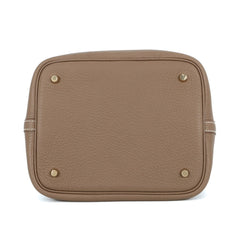 Hermes Picotin Lock MM Handbag, Etoupe, Taurillon Clemence Leather, B Stamp, HERMES Tote Bag, Lock, Picotin, Women's — Like New