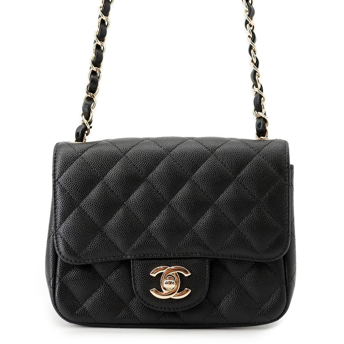 Chanel Chain Shoulder Bag Matelassé Coco Mark Caviar Skin Mini A35200 CHANEL Black Handbag Women's — Like New