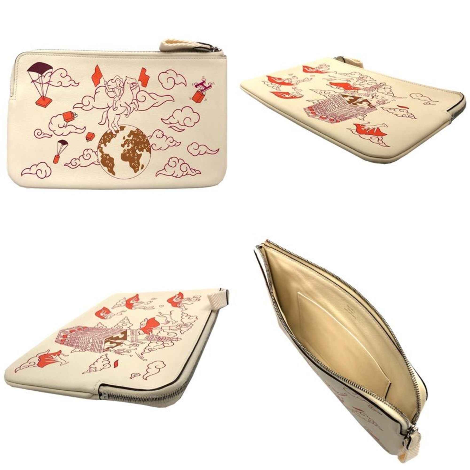 HERMES Carre Pocket Long, Hermes Epic, H082892, Swift Calfskin, Nata/Framboise (Framboise) Ivory, Z stamp (manufactured) — New - Store Return