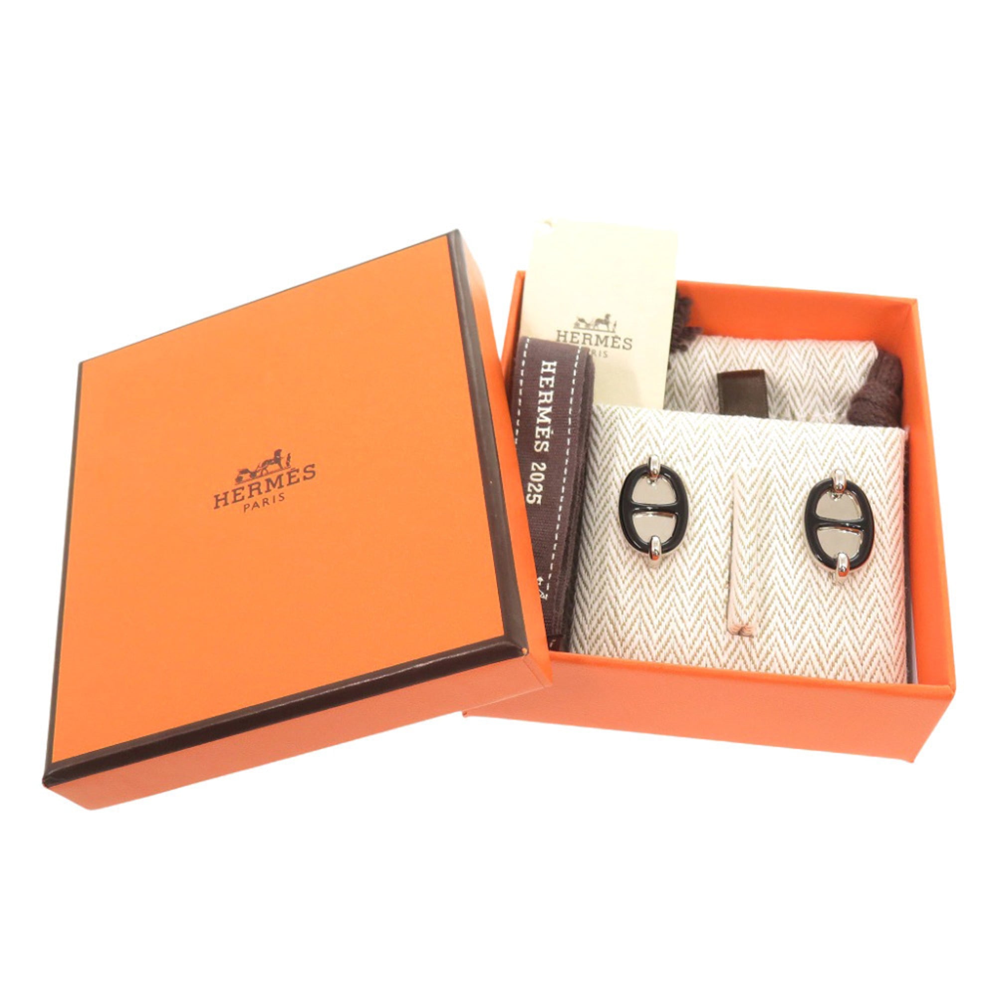 Hermes Mini Maillon Earrings, Metal, Black, 0274HERMES — New - Store Return