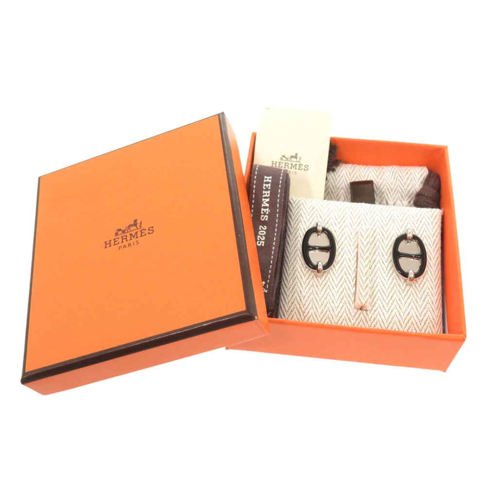 Hermes Mini Maillon Earrings, Metal, Black, 0274HERMES — New - Store Return