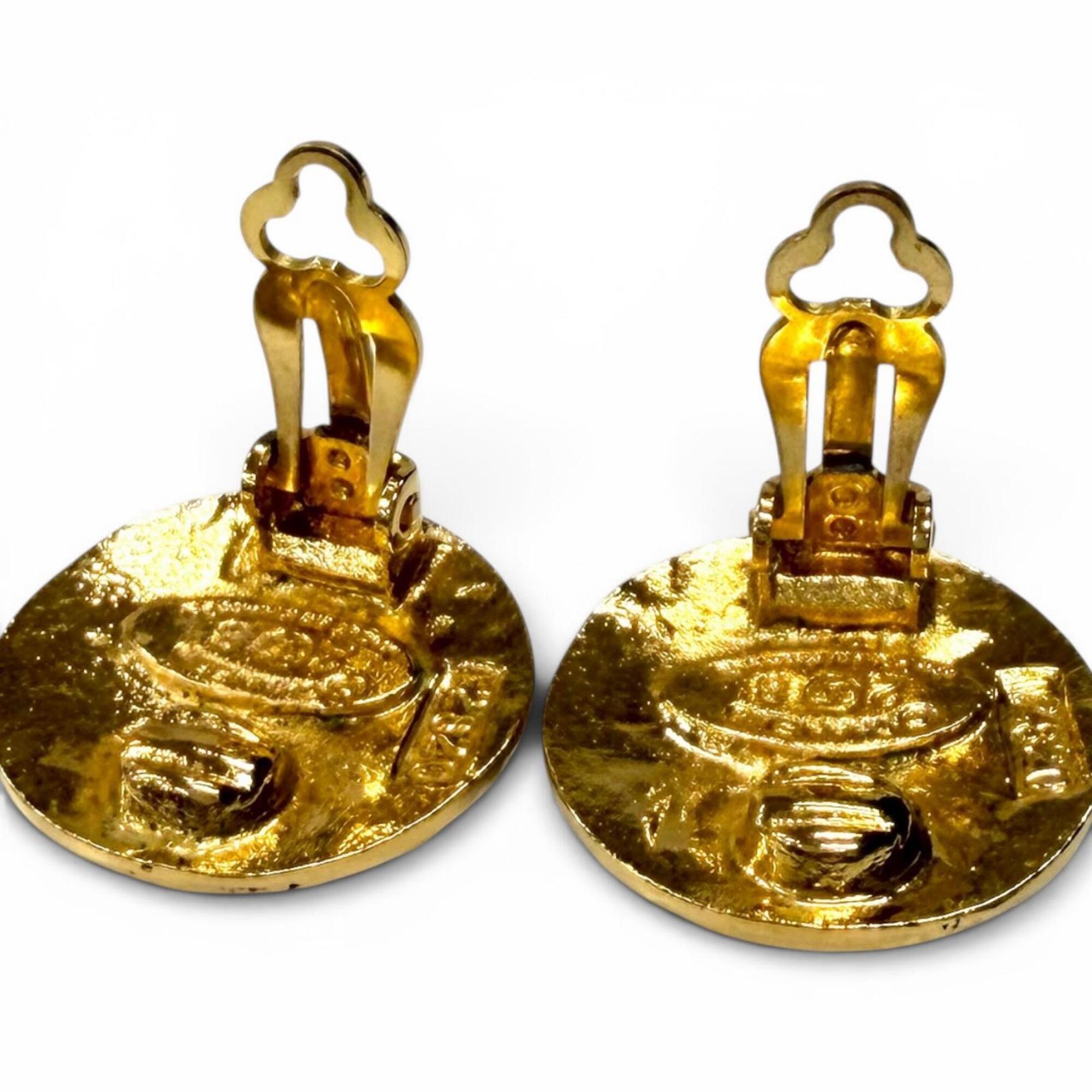 CHANEL Vintage 28 Coco Mark Logo Earrings, Gold, Made in France, Women's — Like New