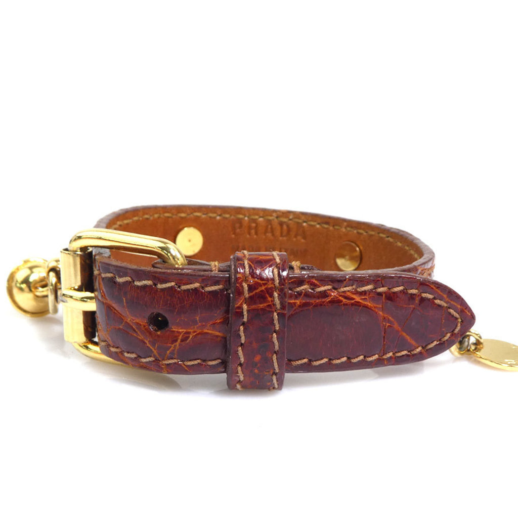 Prada PRADA Bracelet in Embossed Leather and Metal, Brown Gold, Women's, e60709a