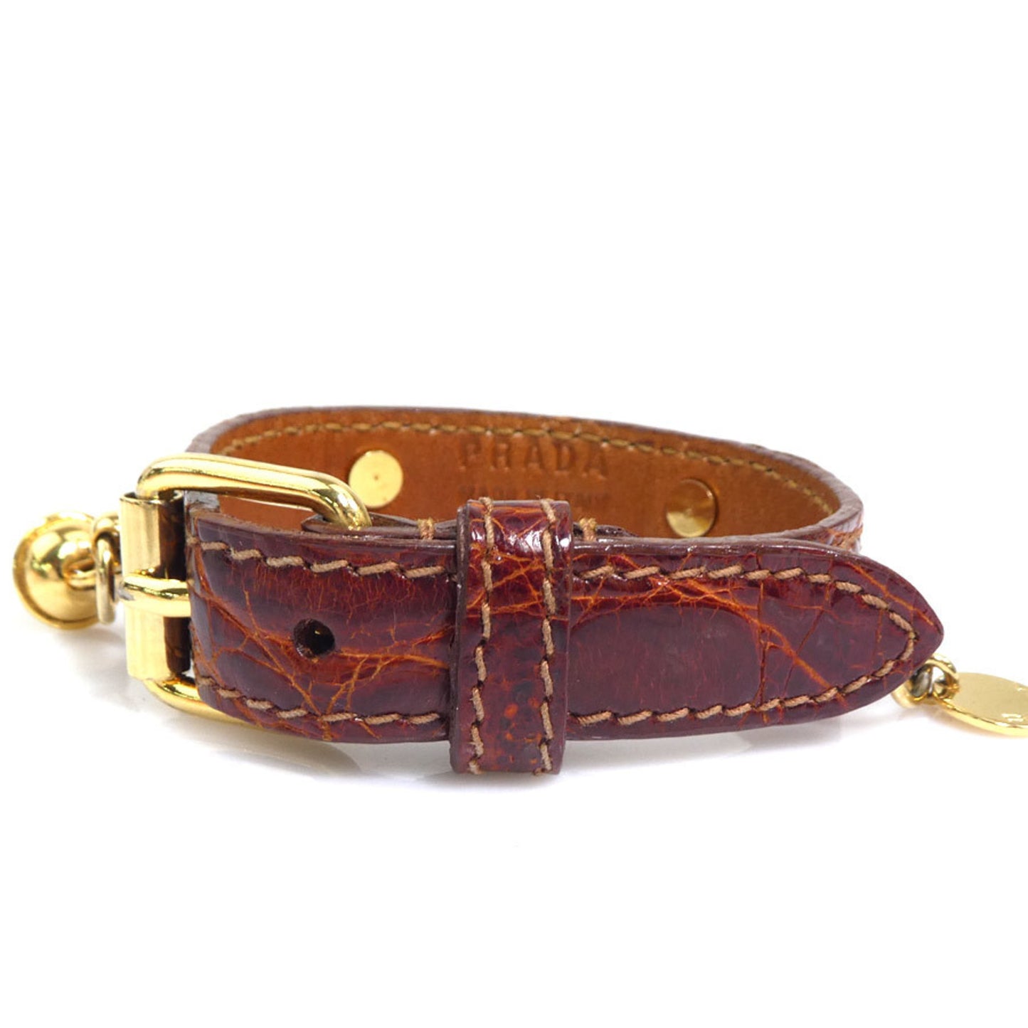 Prada PRADA Bracelet in Embossed Leather and Metal, Brown Gold, Women's, e60709a