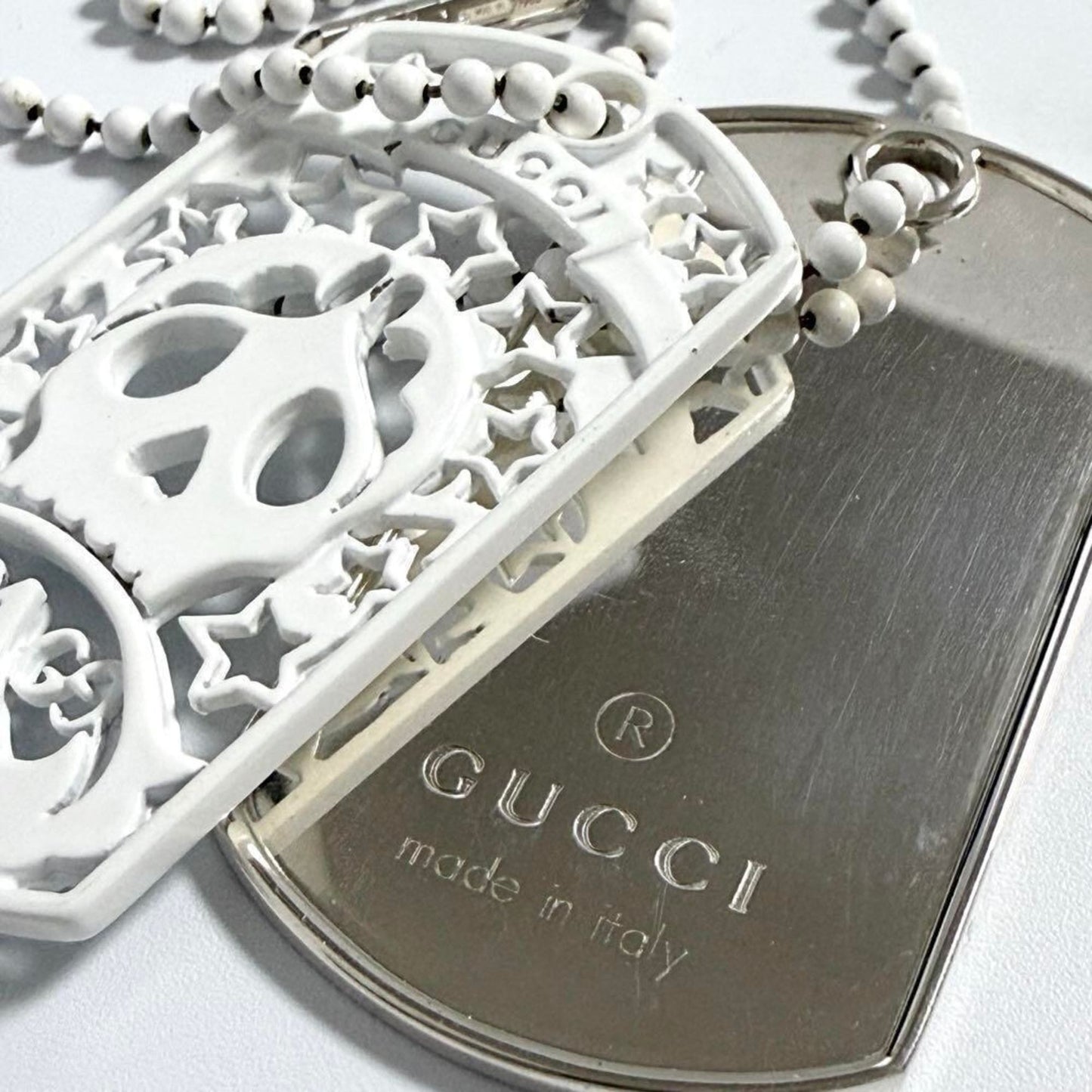 Gucci Men's Skull Dog Tag Pendant Necklace Silver