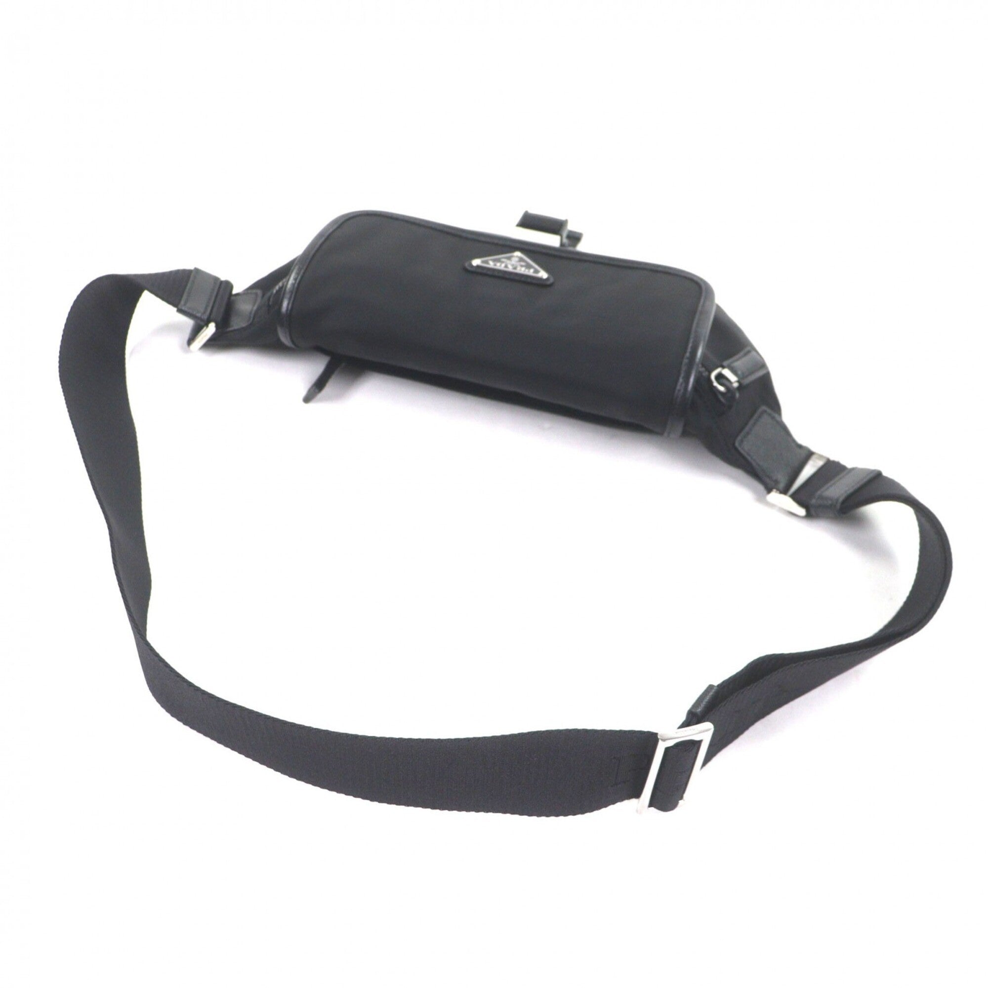 PRADA 2VH176 Nylon Leather Triangle Logo Plate Re-Nylon Body Bag Black Made in Italy Men's — Like New
