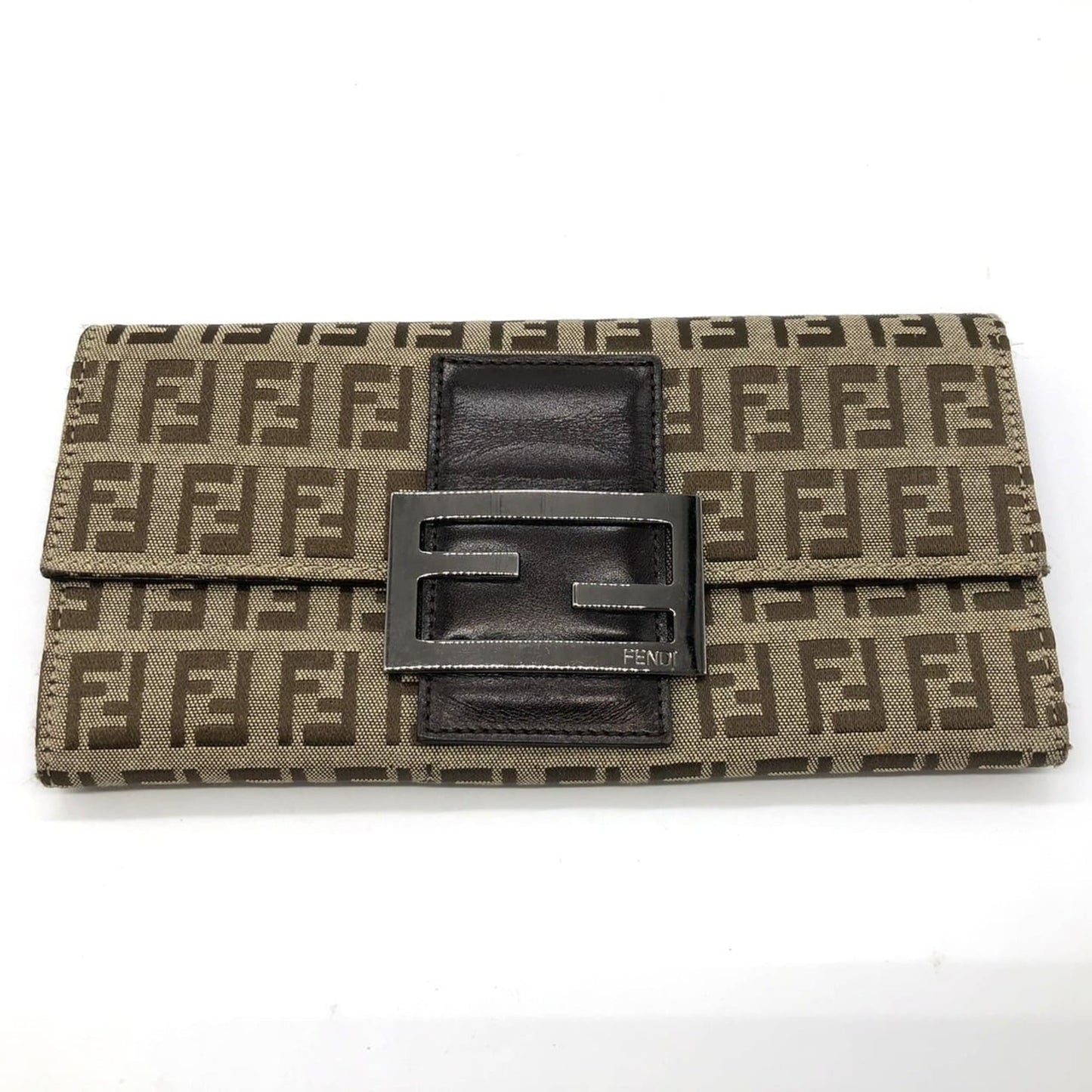 FENDI Zucchino Long Wallet Canvas Beige Brown Women's Men's