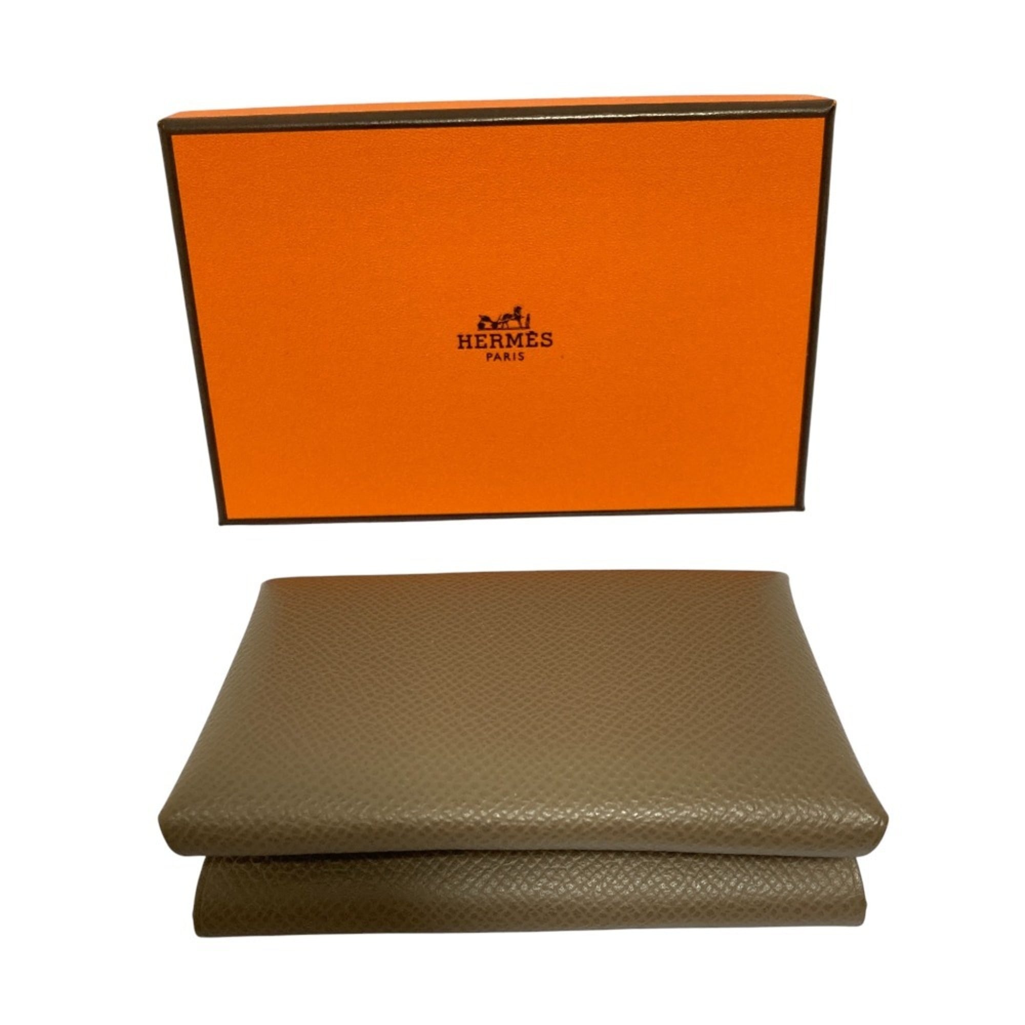 HERMES 2024 Calvi Coin and Card Case, Epson Etoupe, Greige, for Men Women