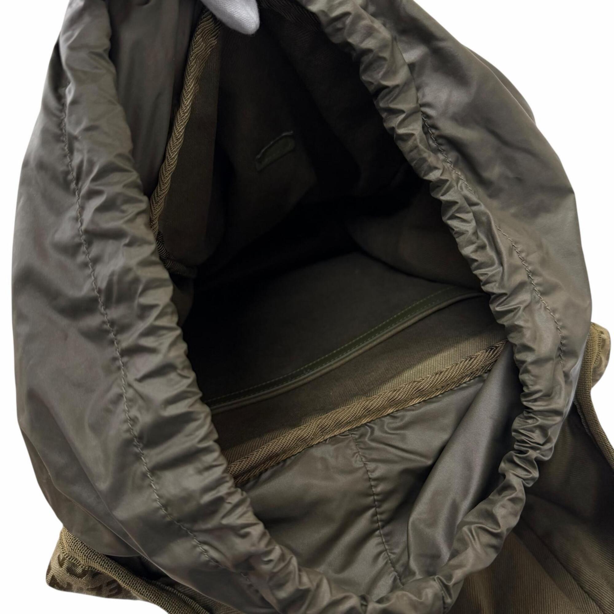 CELINE 198462 Canvas and Leather Trim, Logo Print Trekking Backpack/Daypack, Khaki, Men's, with Dust Bag — Like New