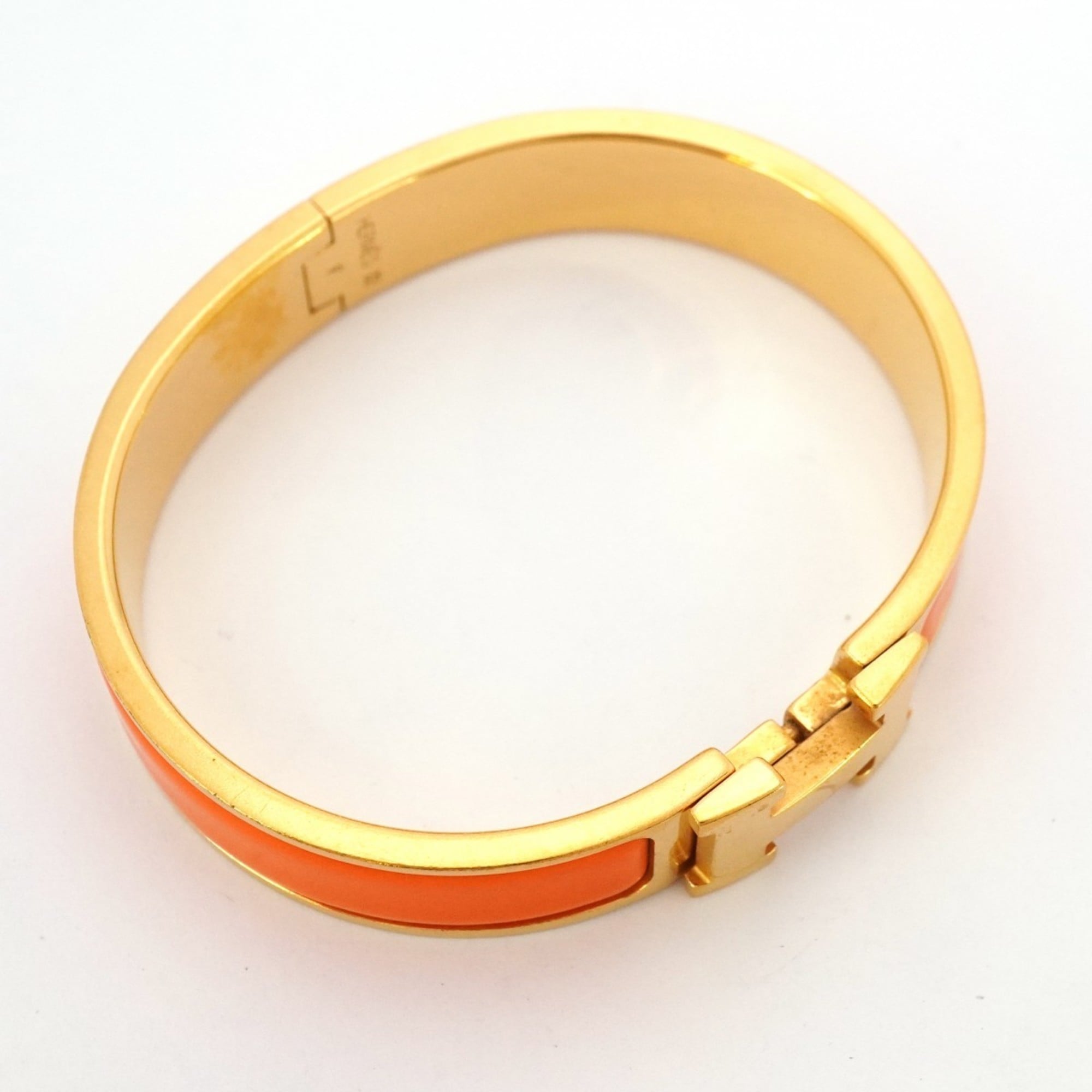 Hermes Click-Clack PM Bangle, GP Plated Gold, Orange, Women's