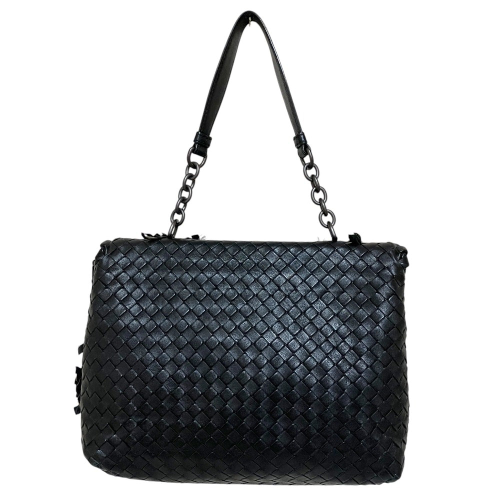 BOTTEGA VENETA Intrecciato Leather Chain Handle Olympia Handbag Shoulder Bag Black Women's — Like New