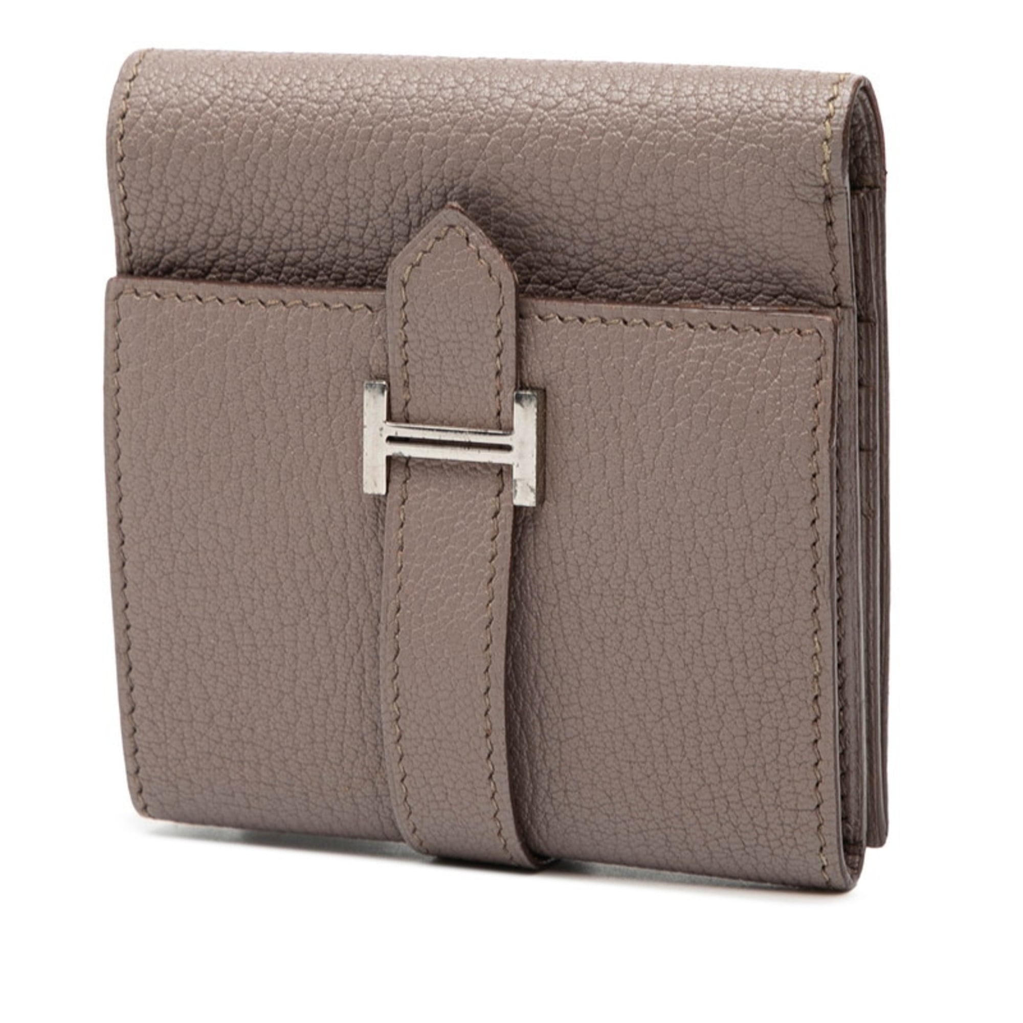Hermes Hermès Bearn Compact Bi-fold Wallet in Greige/Gray Chevre, Women's