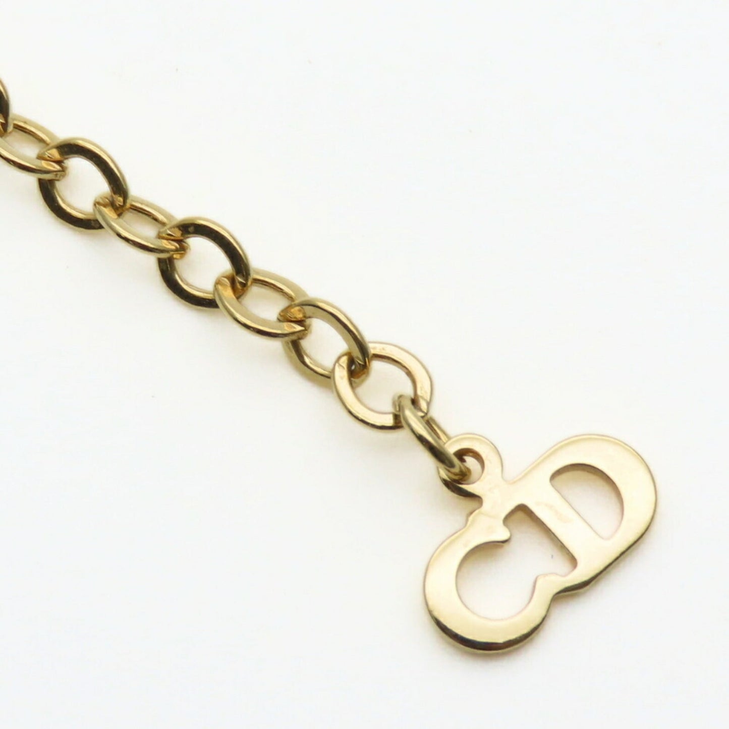 Christian Dior Necklace, Metal, Rhinestone, Gold Plated, GP, Women's,