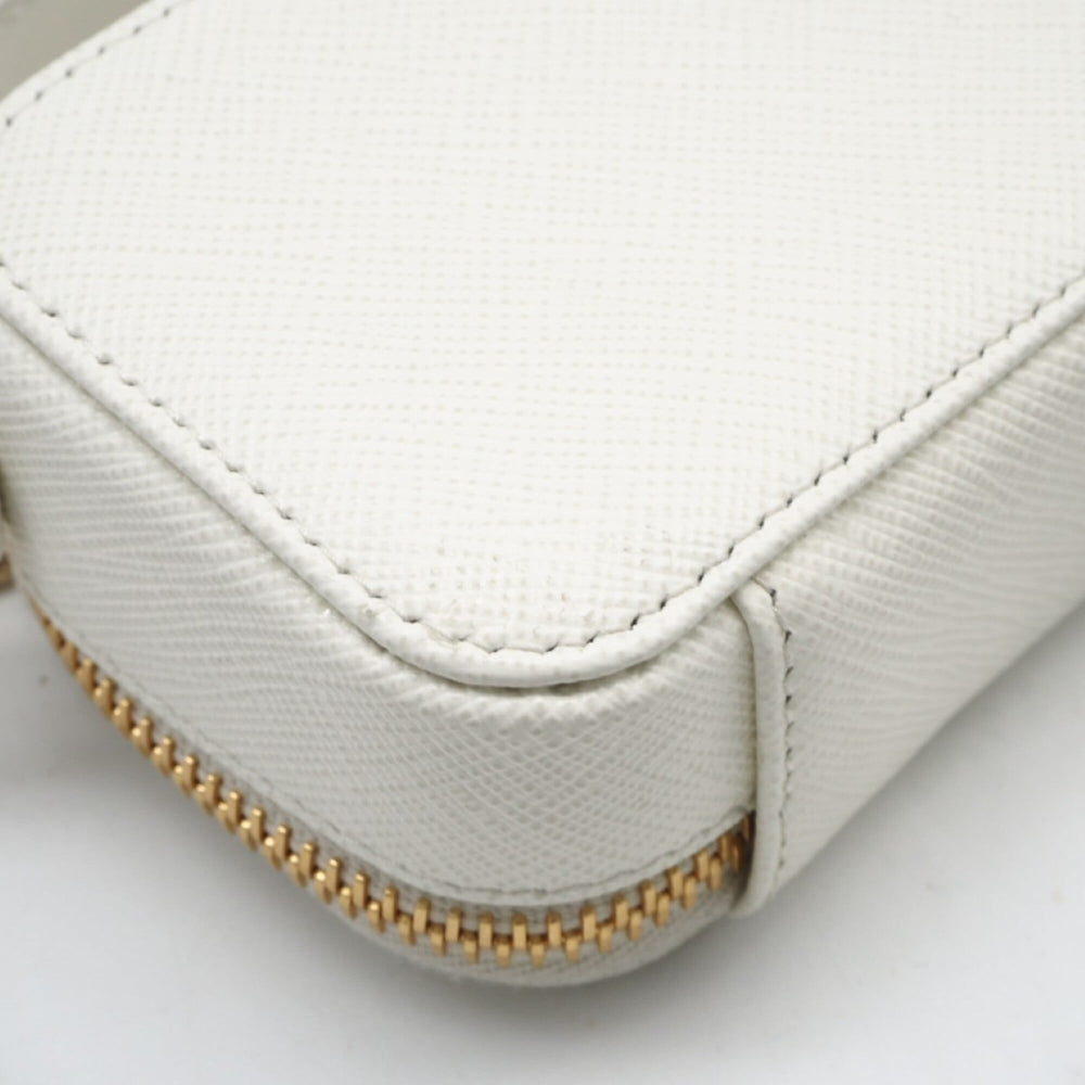 PRADA Saffiano Triangle Mini Pouch 1NR025 Shoulder Bag White Women's — New - Store Return