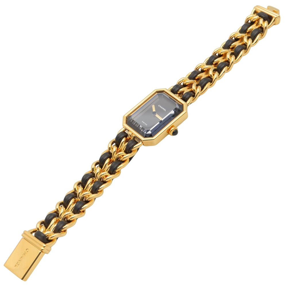 Chanel CHANEL Première S Watch, Gold Plated (GP), Leather Strap, Women's, Black, H0001 — Very Good