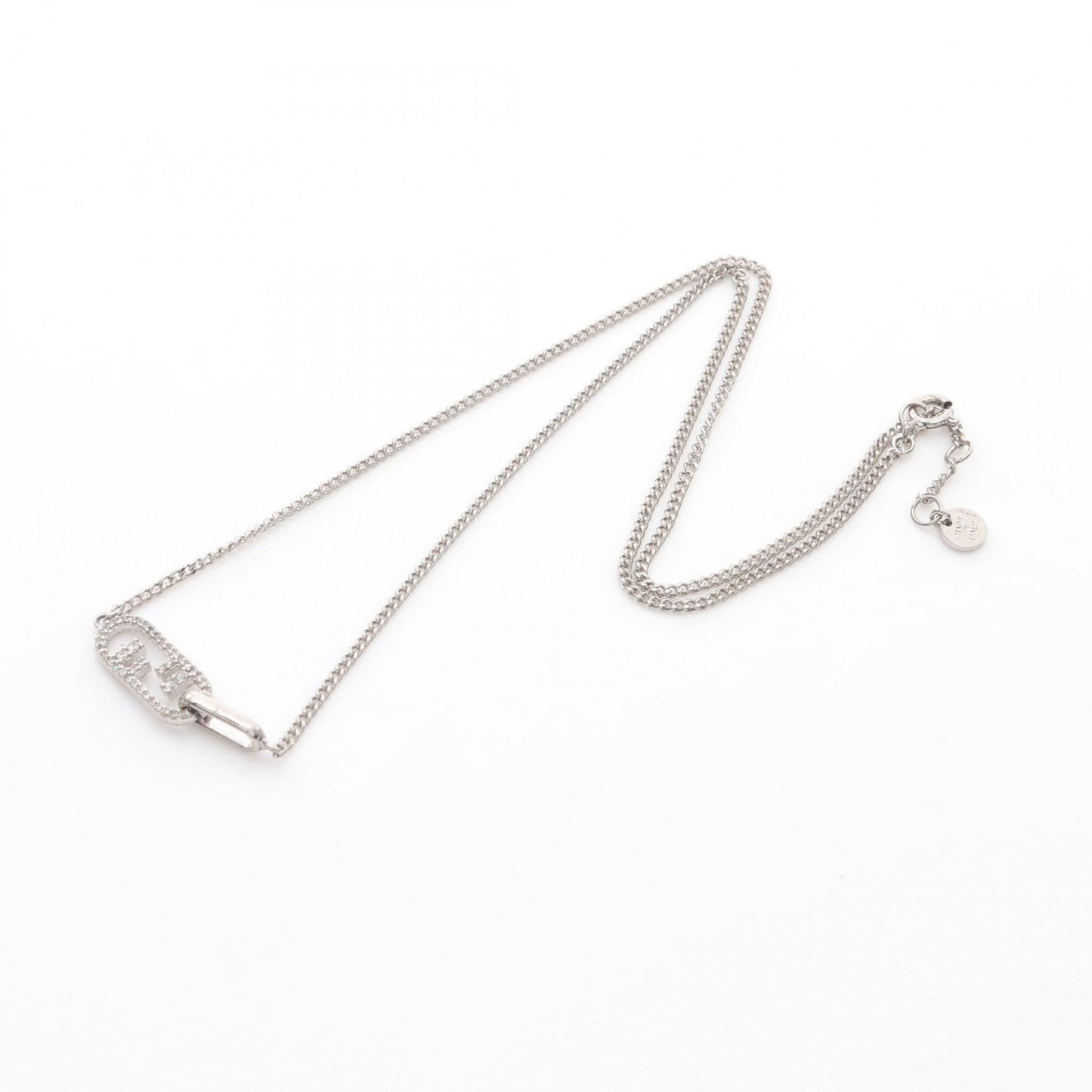 Fendi Orlocke Necklace in Stainless Steel with Rhinestones, Silver and Clear