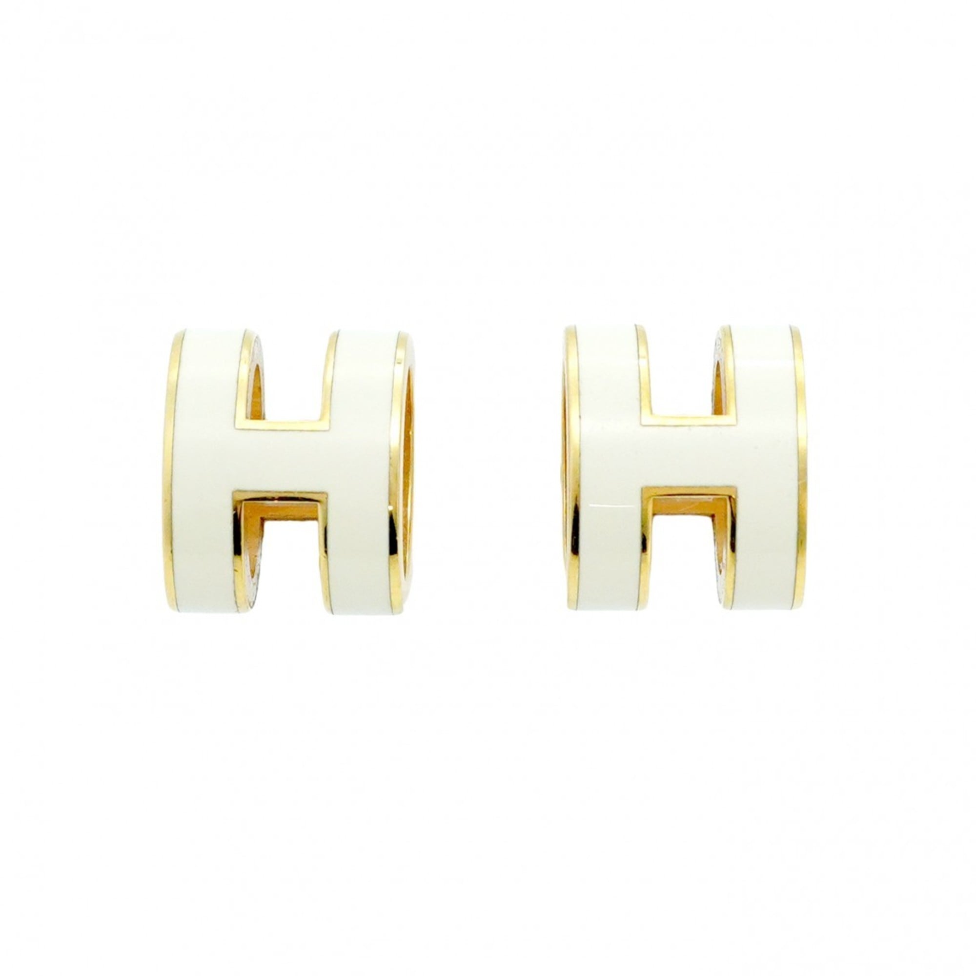 Hermes Pop Ash Earrings in GP-Plated Gold and White for Women