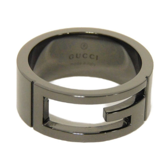 Gucci blunt cutout ring, G13, sterling silver with ruthenium, size 12, AG925 gunmetal, 224028 J8400 8195, for men and women.