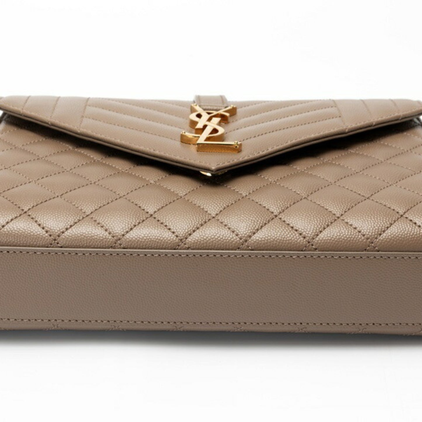 Saint Laurent SAINT LAURENT Envelope Medium Chain Shoulder Bag 600185 Grain de Poudre Quilted Leather Greige S-158096