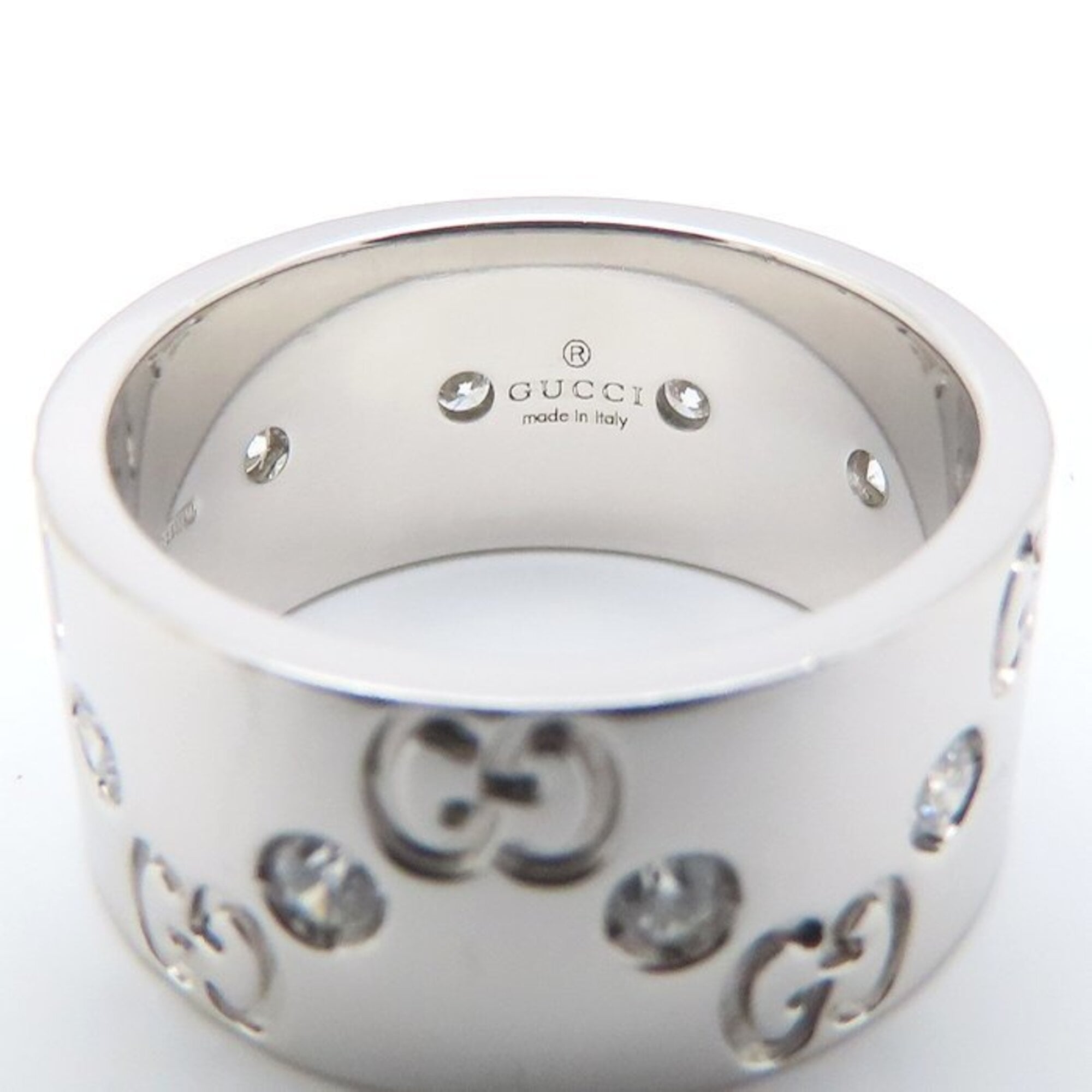 GUCCI Icon Wide Ring, Diamond Size 11, K18WG, Women's, Item No. 295401 — Like New