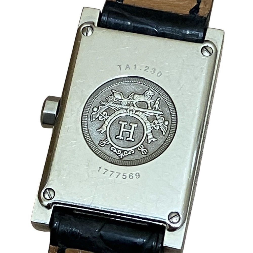 Hermes HERMES Dandem Diamond-Set Bezel Watch, Total Weight 20.8g, Stainless Steel, Genuine Leather Strap, Quartz Movement, Black Dial, TA1.230 — Good